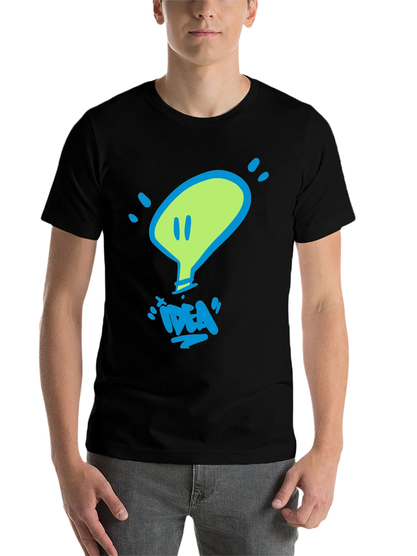 Black Idea Lightbulb Graphic T-Shirt - Unisex Crew Neck view 7