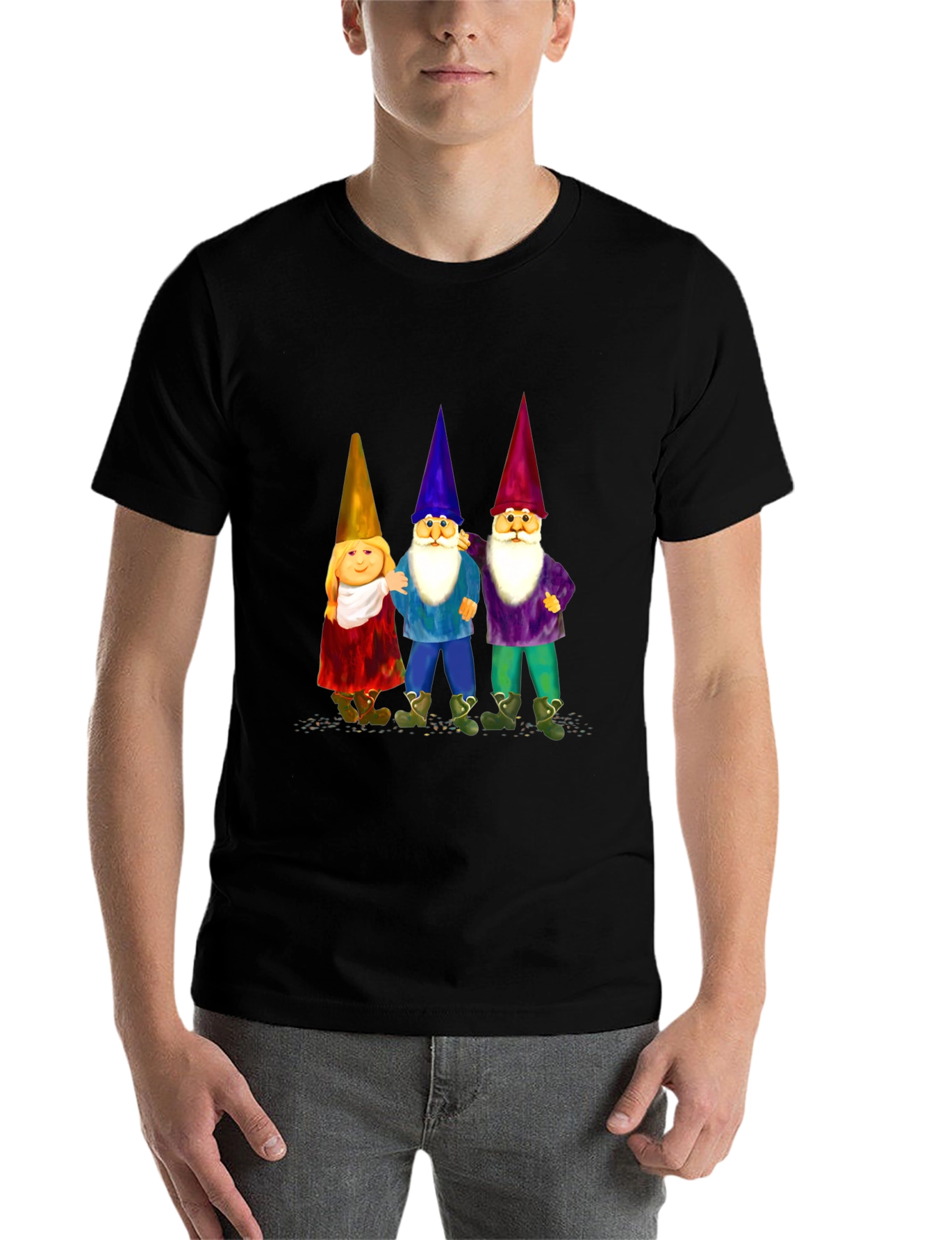 Black Gnome Trio T-Shirt, Black Cotton Blend view 7