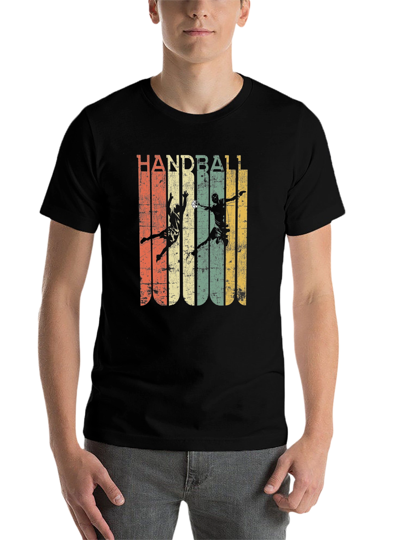 Black Vintage Handball Graphic Tee - Retro Sport T-Shirt view 7