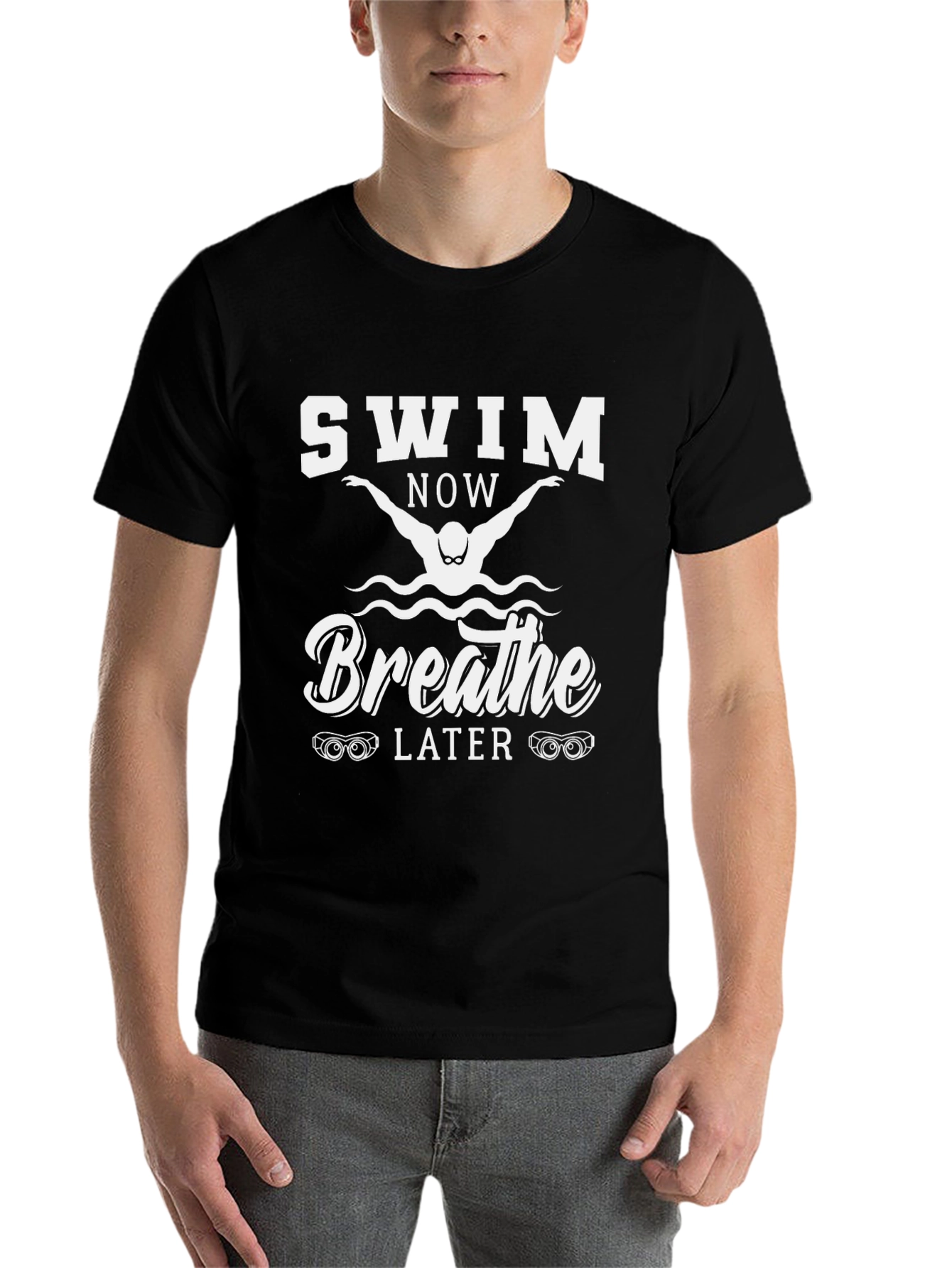 Black Swim Now Breathe Later Graphic T-Shirt view 7