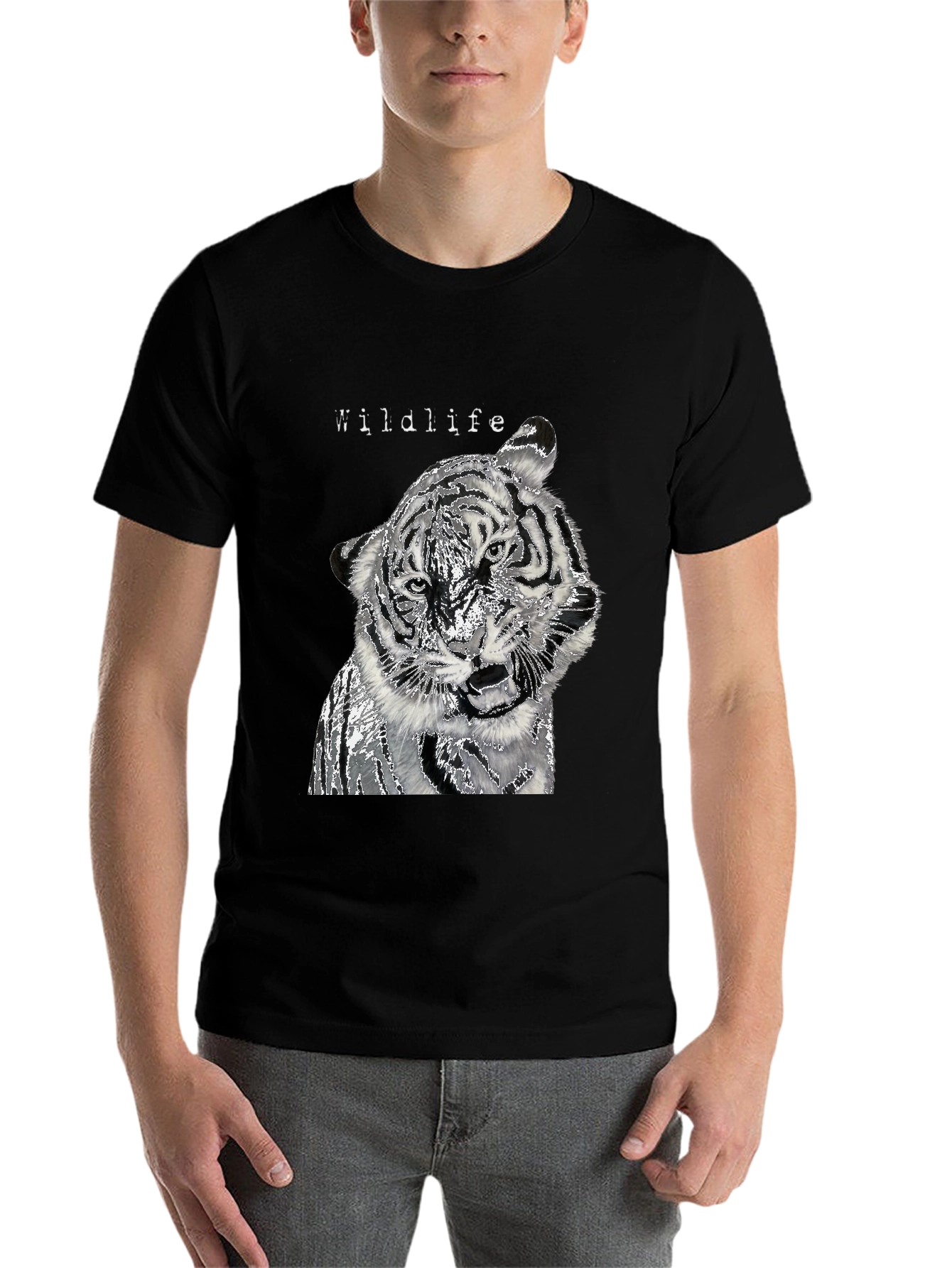 Black Wildlife Tiger Graphic Black T-Shirt view 7