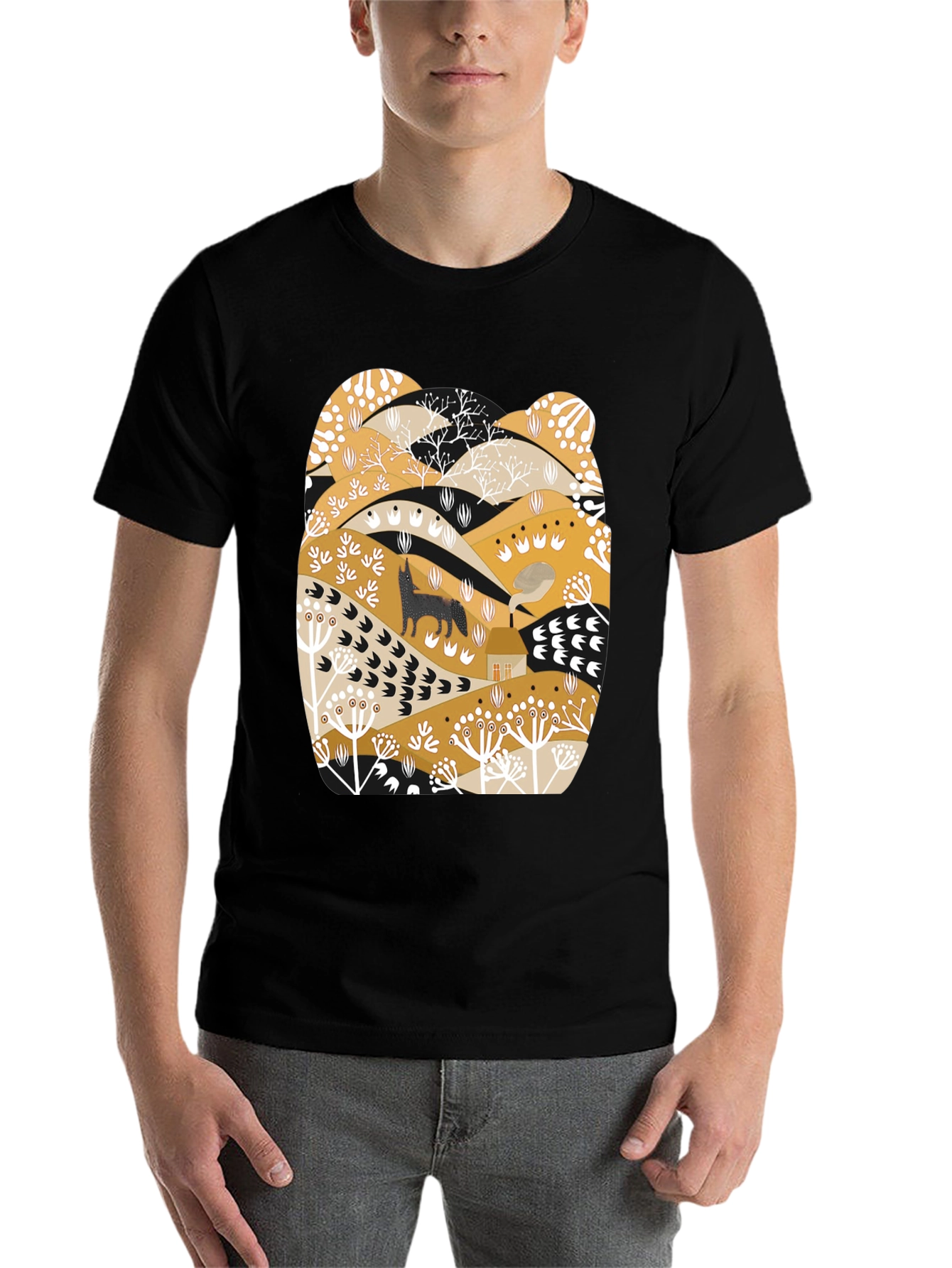 Black Wolf Landscape Graphic Tee - Black view 7