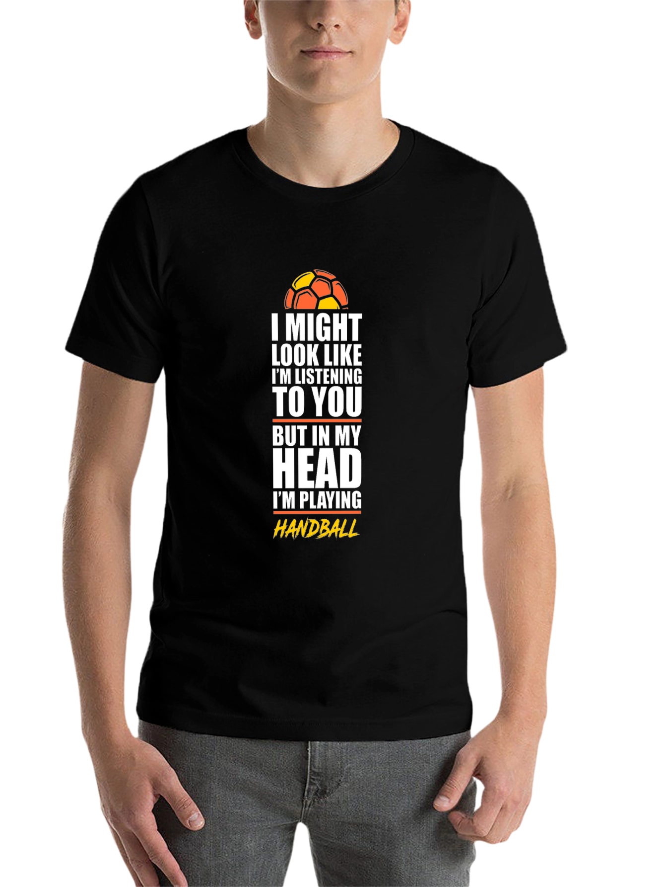Black Funny Handball T-Shirt - I'm Playing Handball in My Head view 7