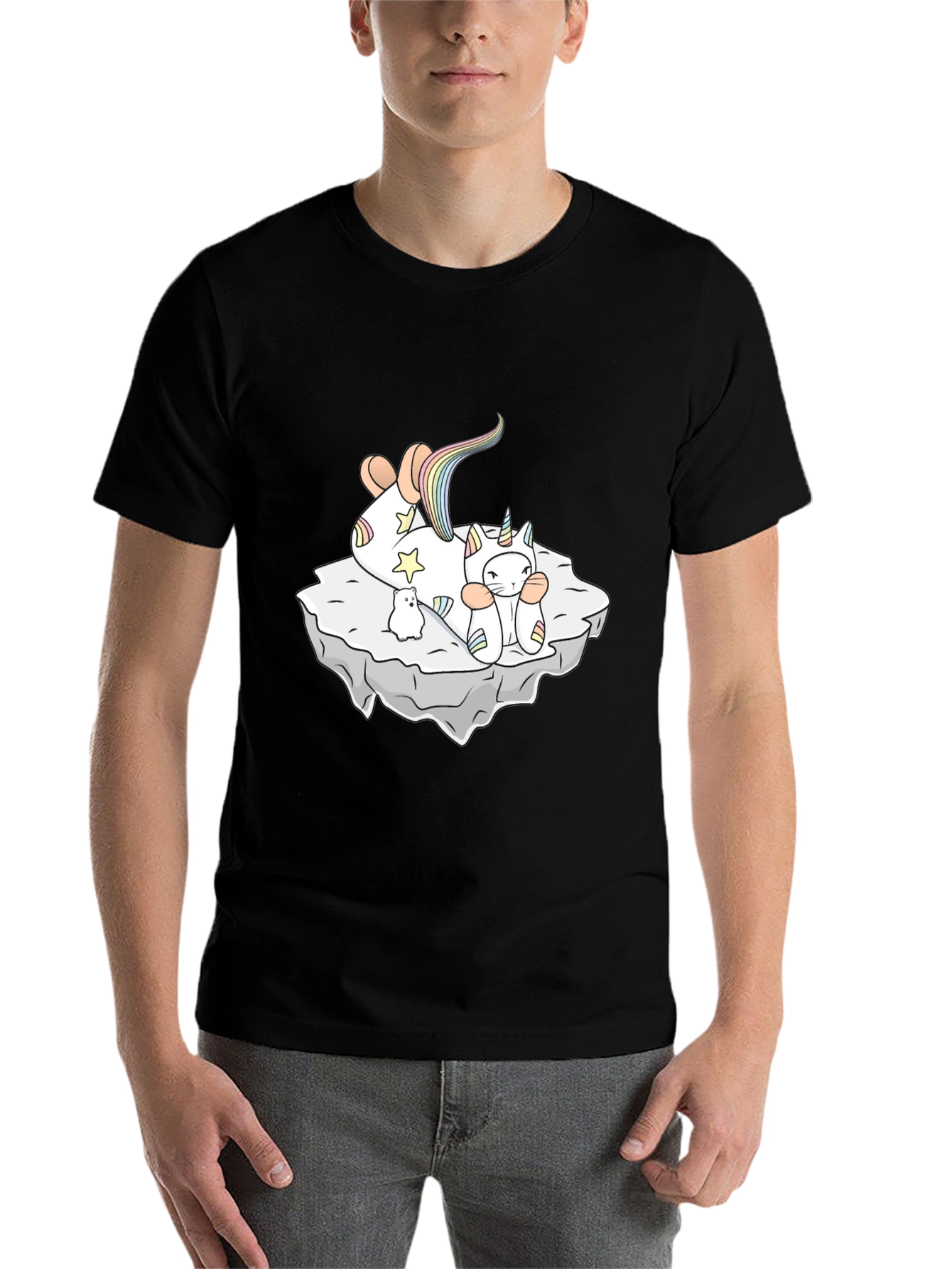 Black Unicorn Cat T-Shirt - Whimsical Comfort view 7