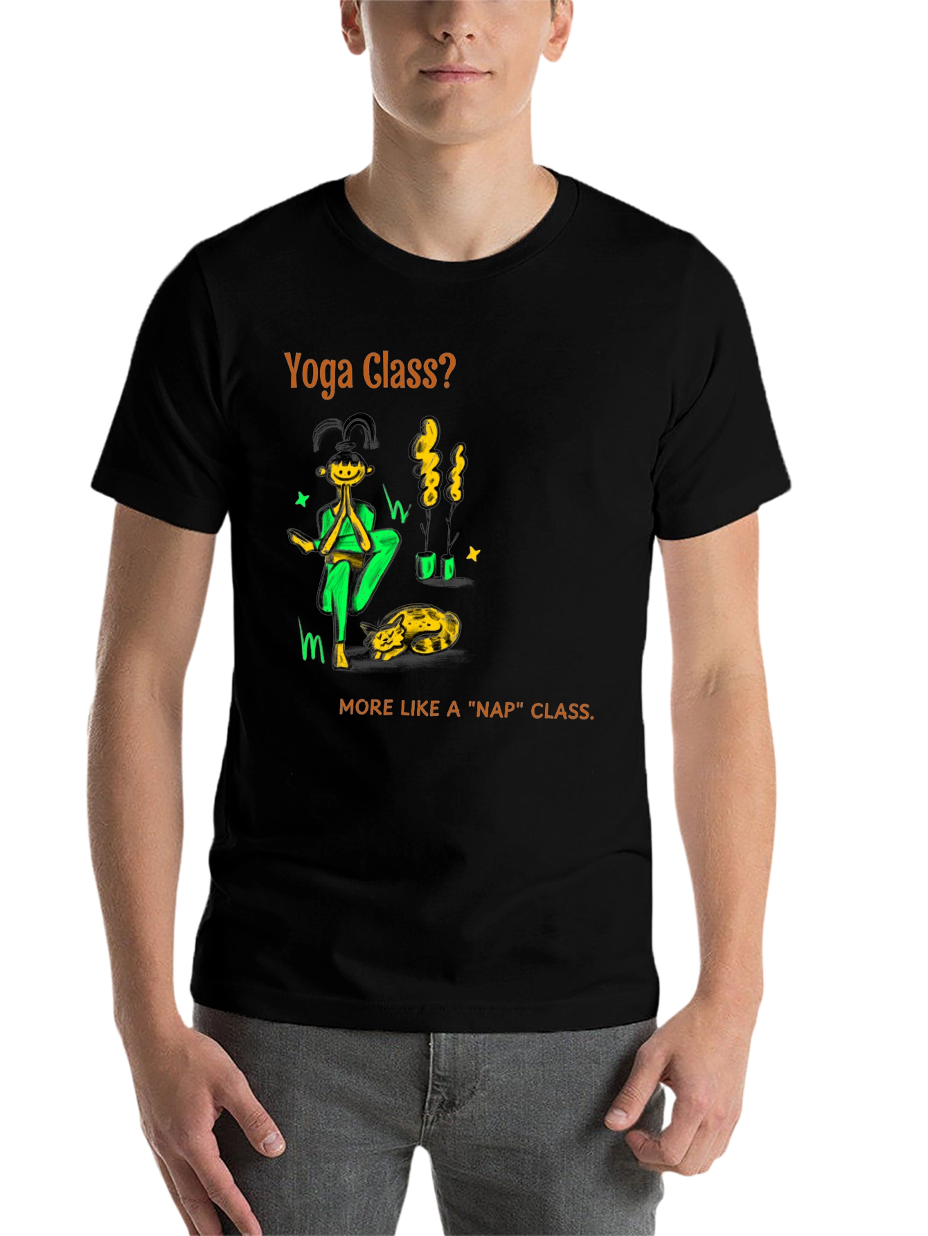 Black Yoga Nap Class Black Cotton T-Shirt view 7