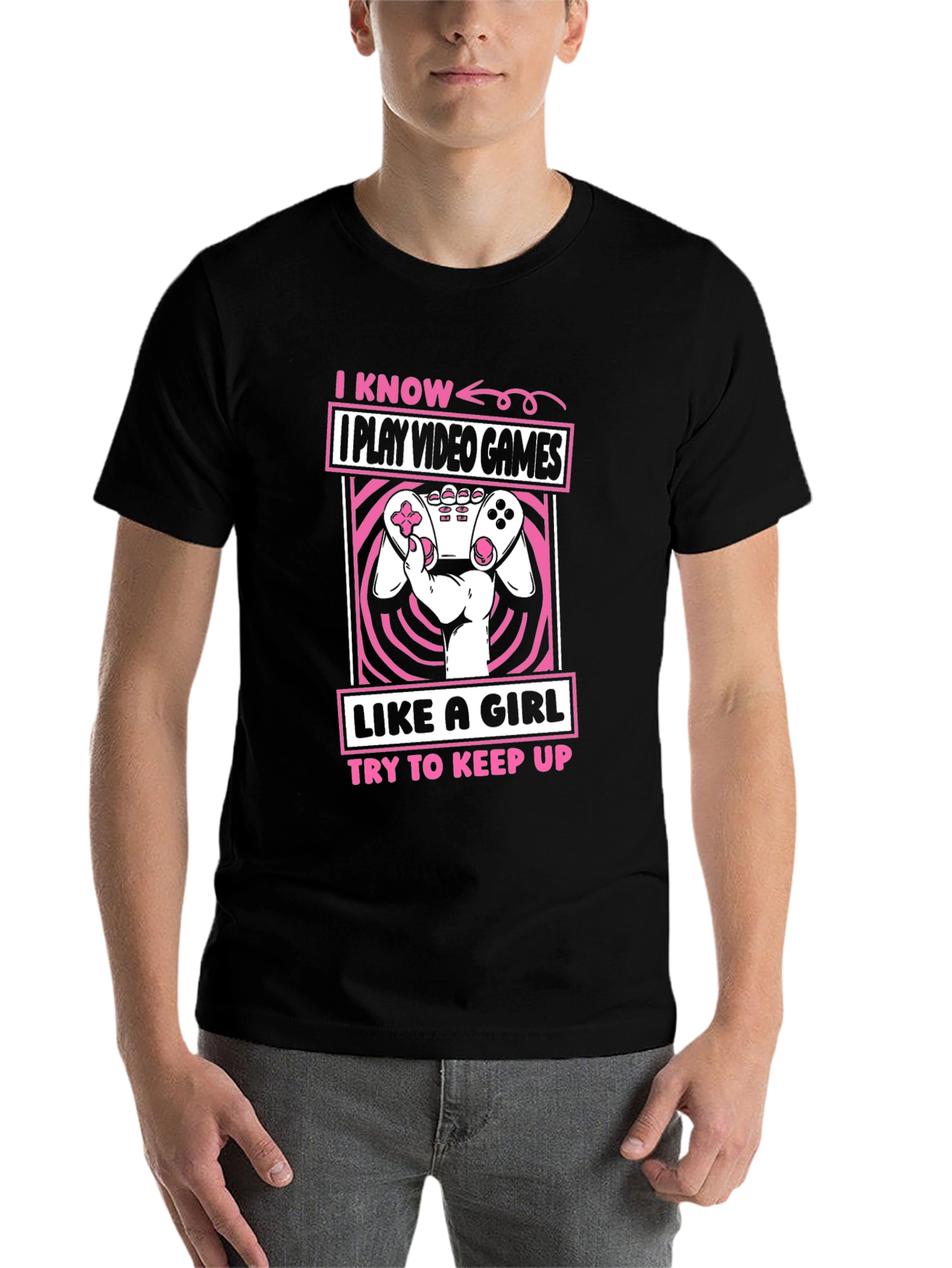 Black I Play Video Games Like A Girl T-Shirt view 7
