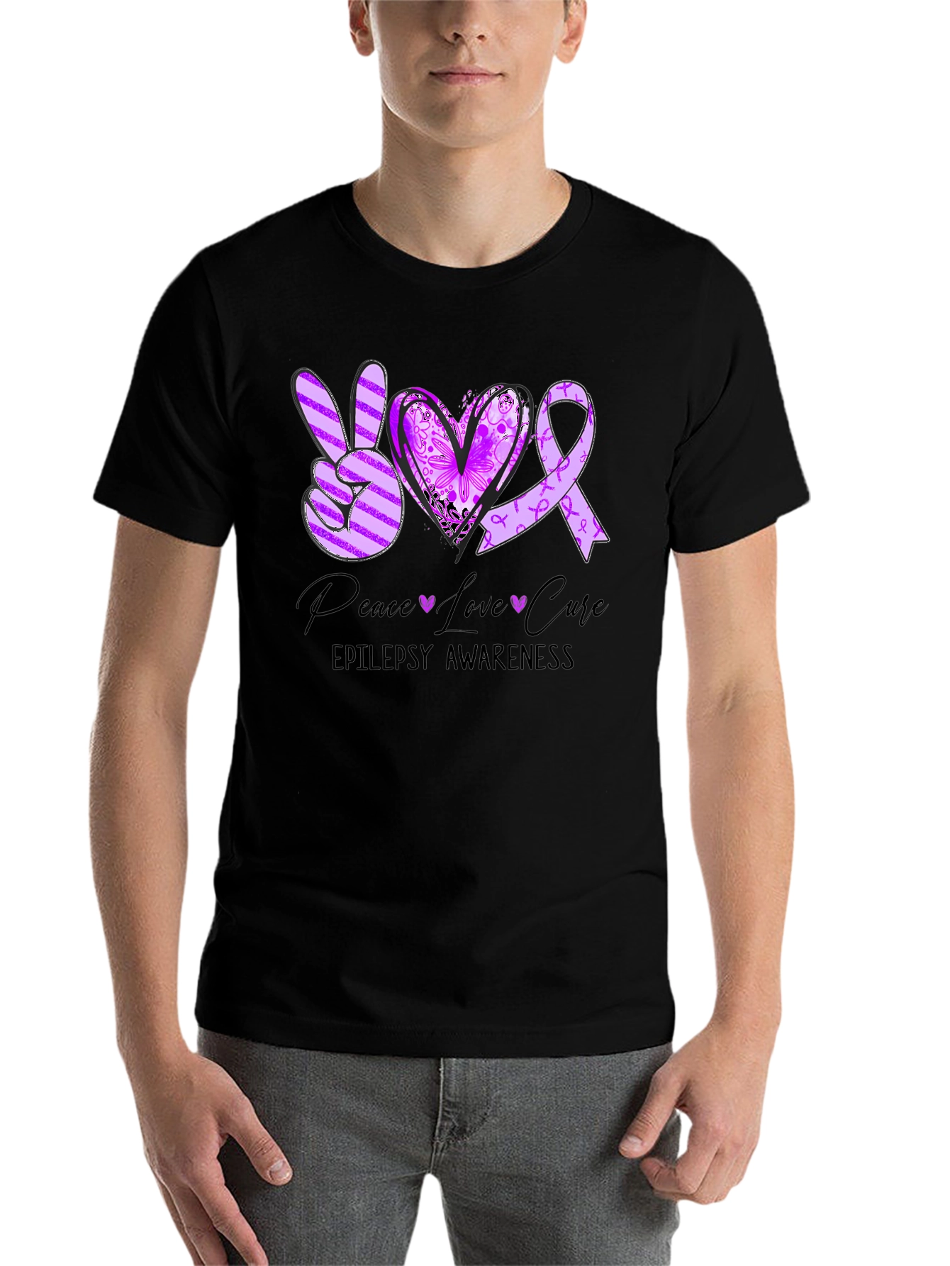 Epilepsy Awareness Peace Love Cure T-Shirt - 7