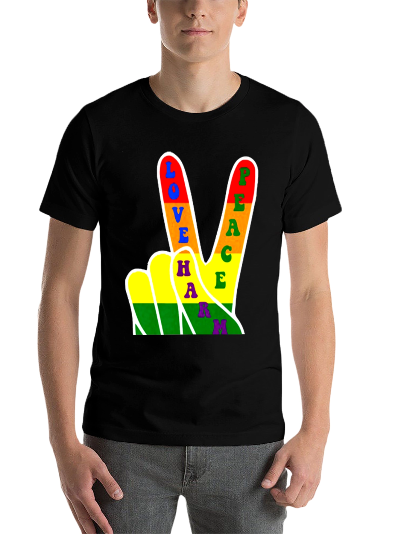 Black Love Peace Harmony Rainbow Graphic T-Shirt view 7
