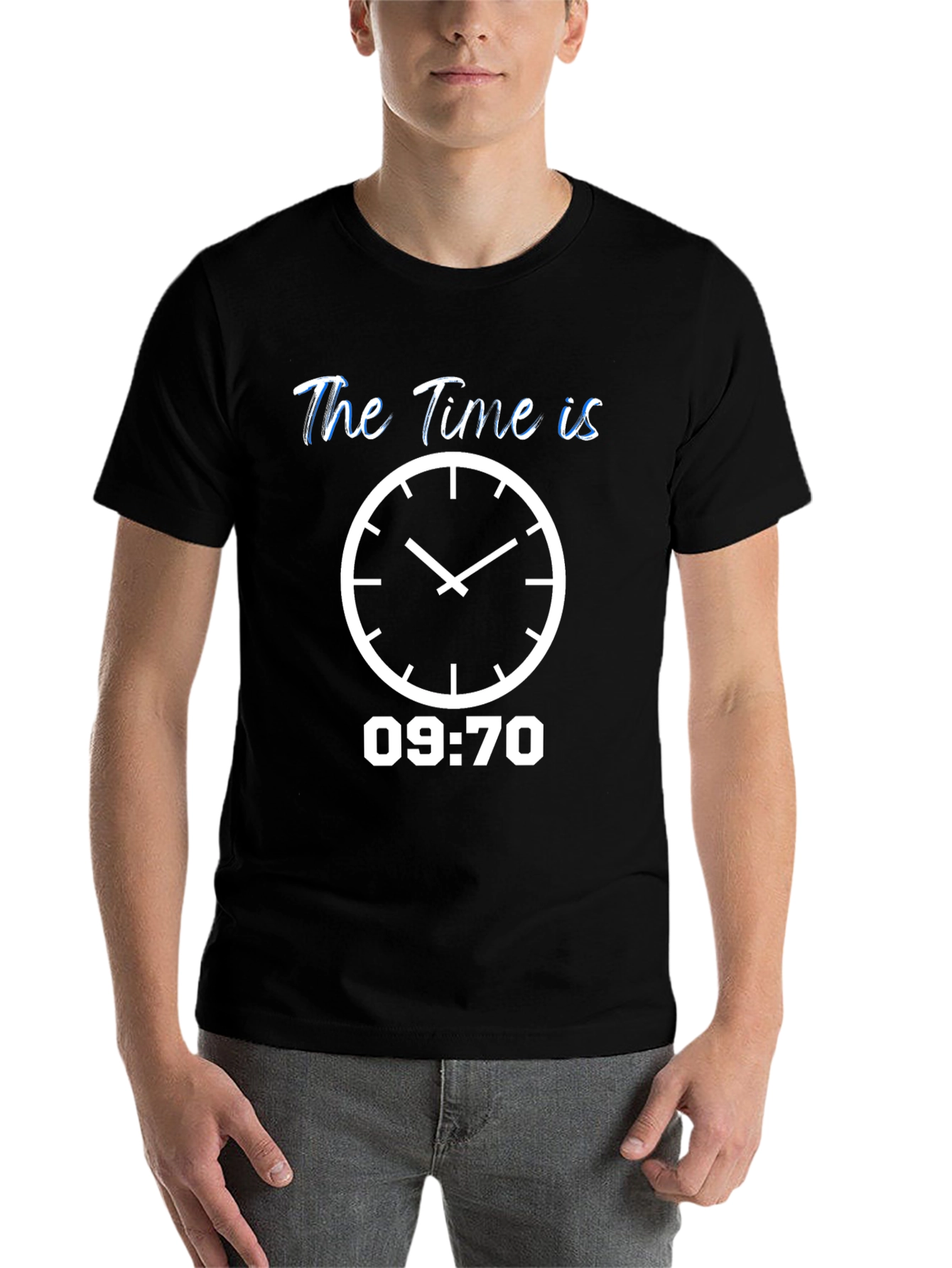 Black The Time Is T-Shirt - Unique Clock Design view 7