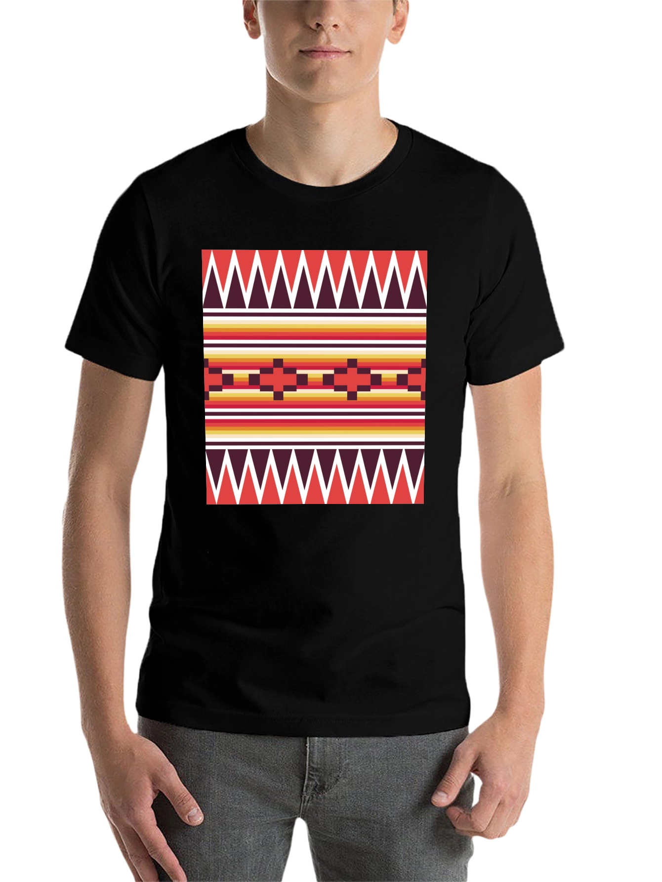 Black Geometric Pattern Tee - Southwest Style view 7