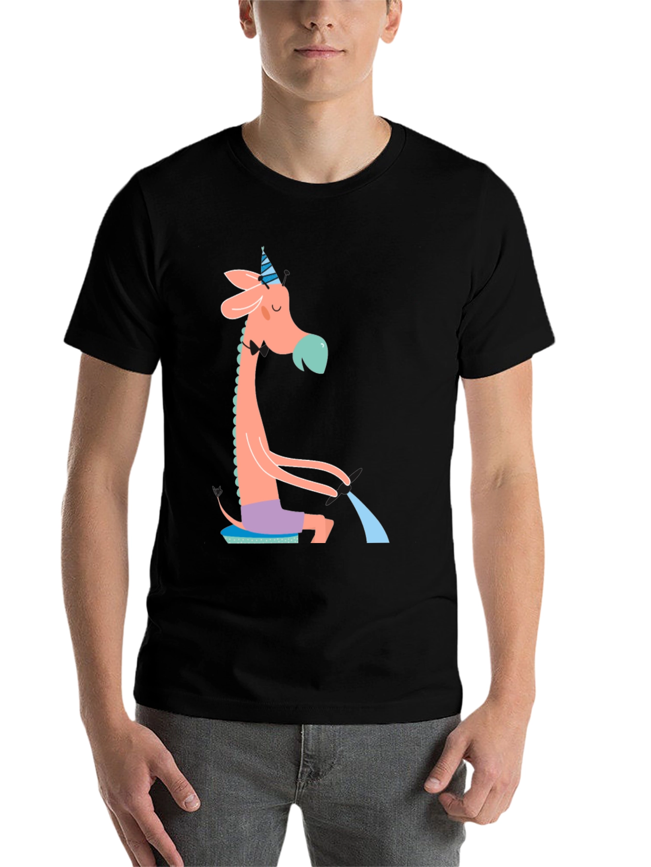Black Whimsical Giraffe T-Shirt - Quirky Novelty Tee view 7