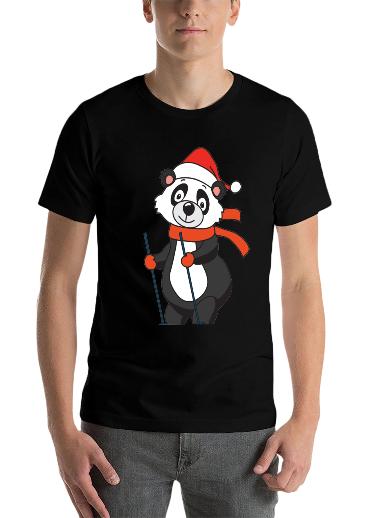 Black Panda Skier T-Shirt: Holiday Fun view 7