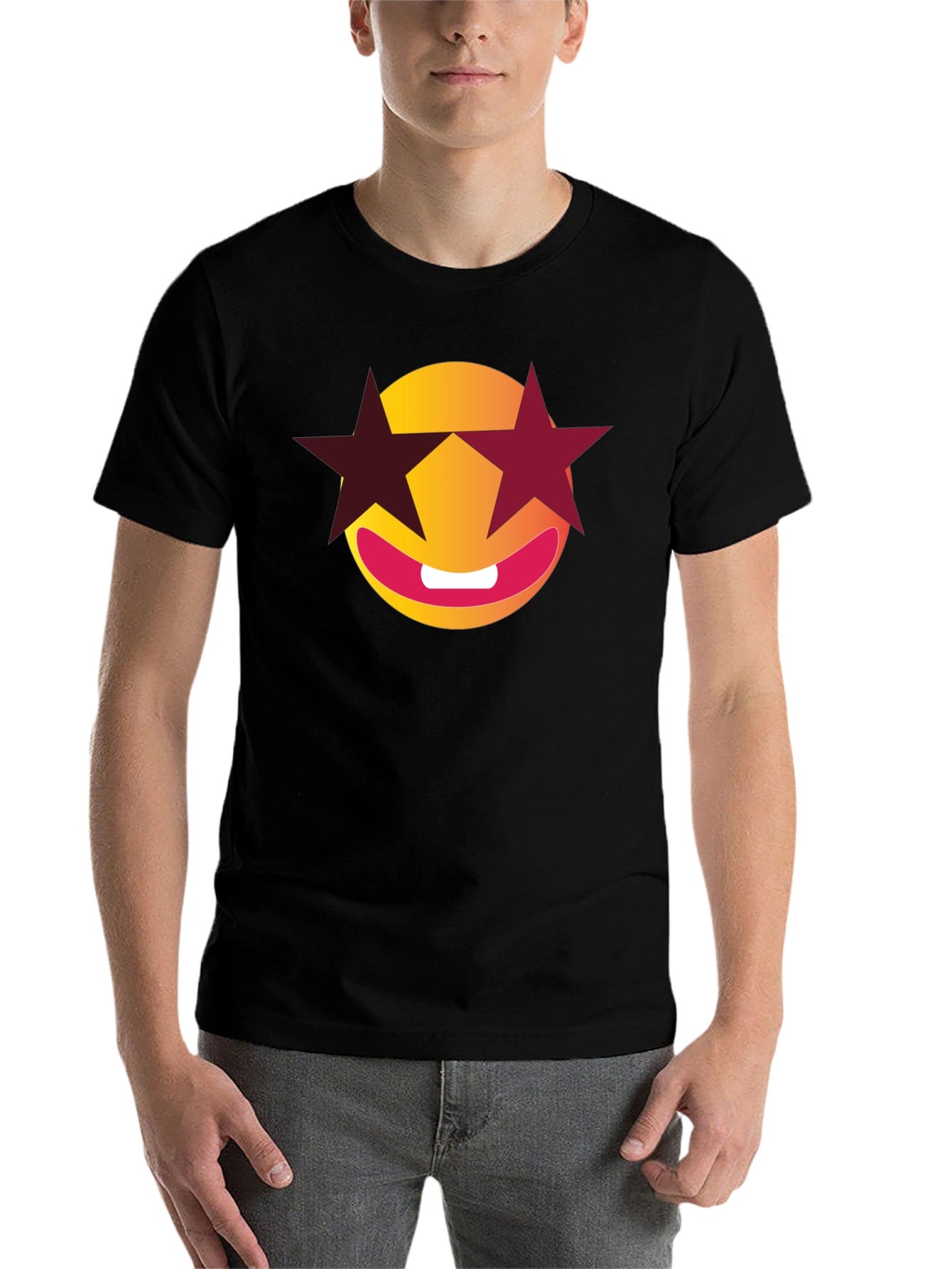 Black Smiley Face with Star Shades Graphic T-Shirt view 7