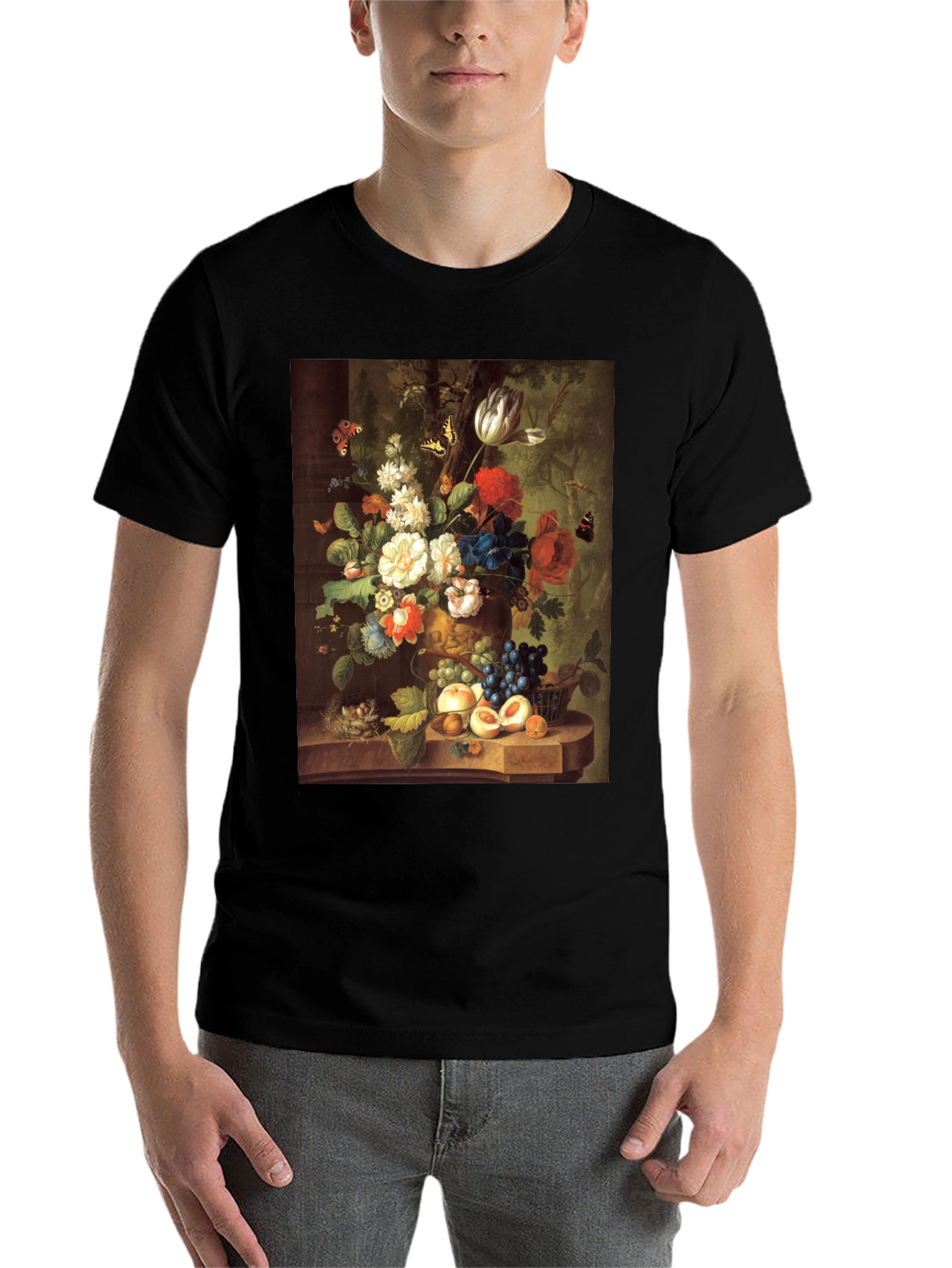 Black Floral Still Life T-Shirt - Classic Art Print view 7