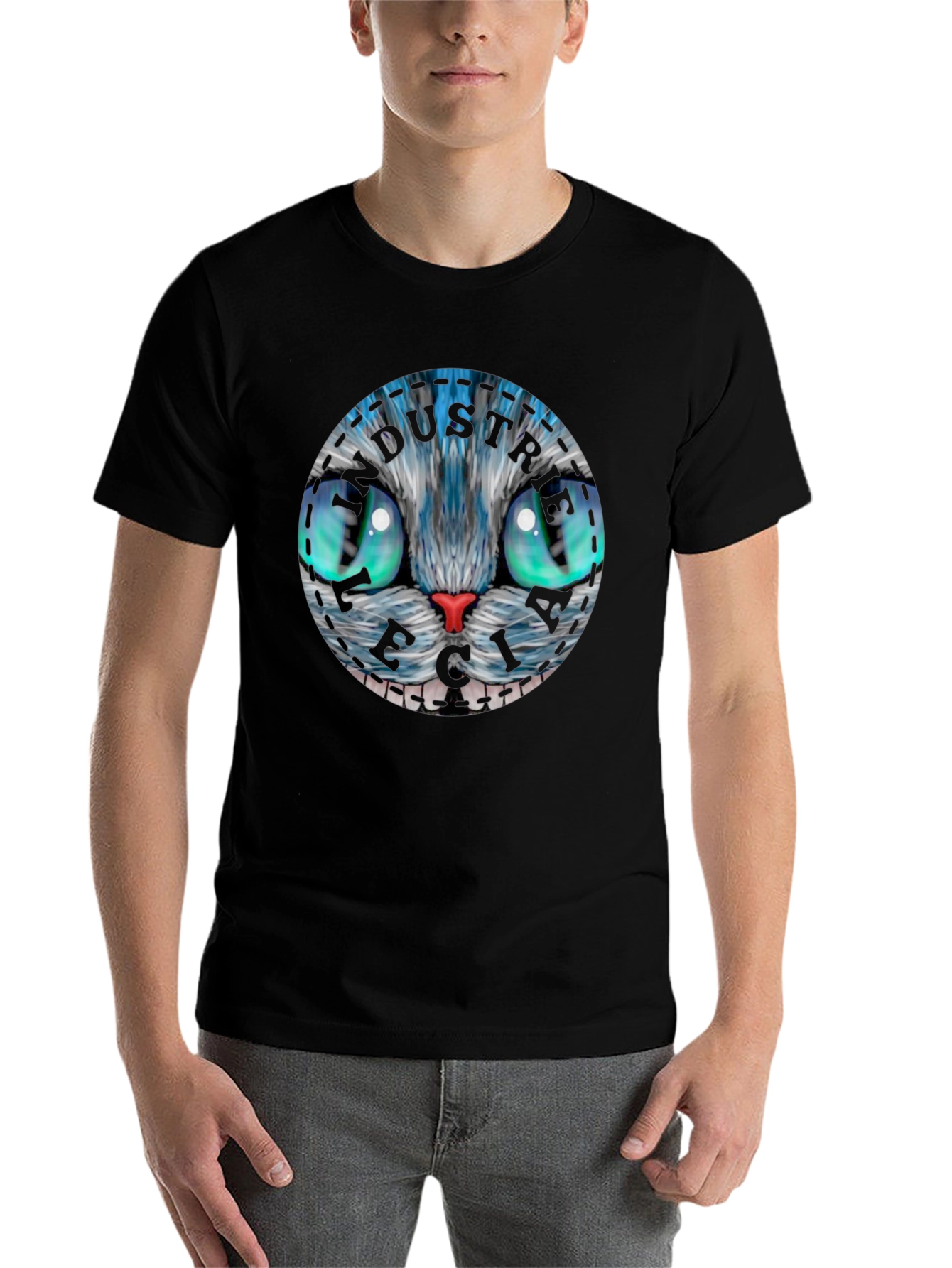 Black Whimsical Cat Face T-Shirt view 7