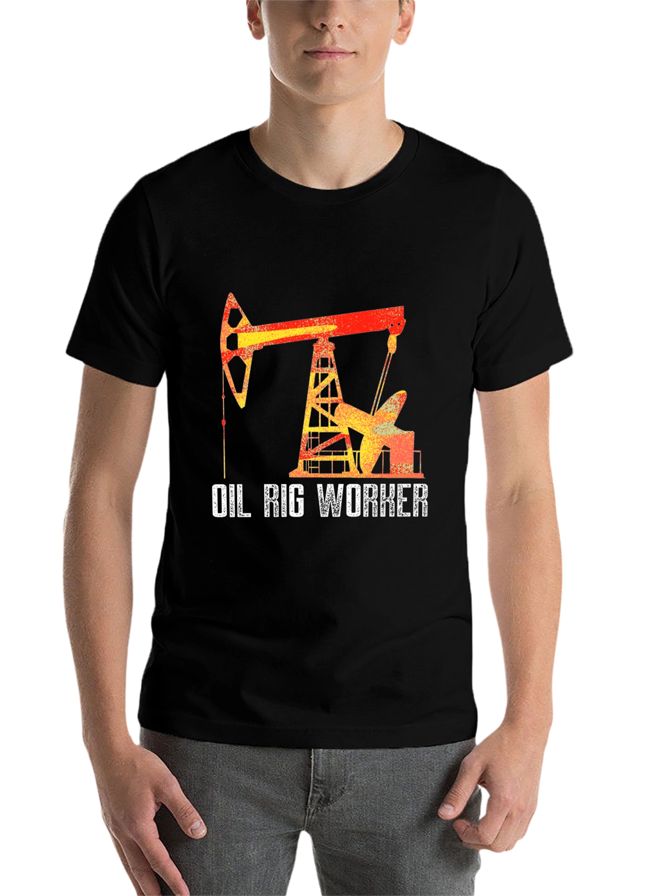 Black Oil Rig Worker Graphic T-Shirt - Black Crew Neck view 7