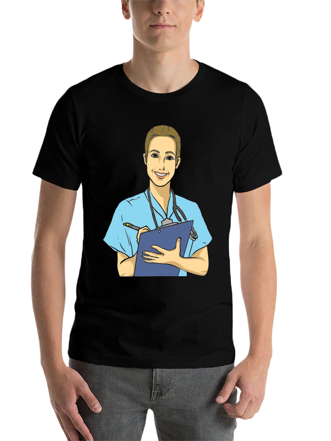 Black Cartoon Nurse T-Shirt - Black Cotton Blend view 7