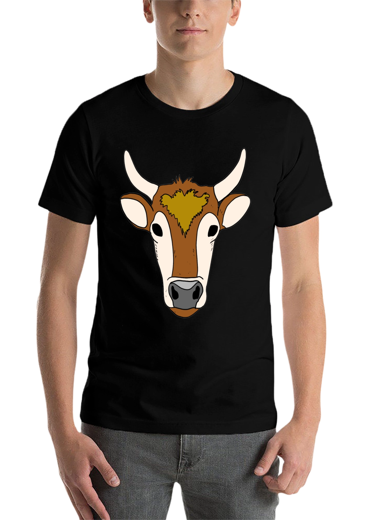 Black Cow Face Graphic Tee - Unisex Black T-Shirt view 7