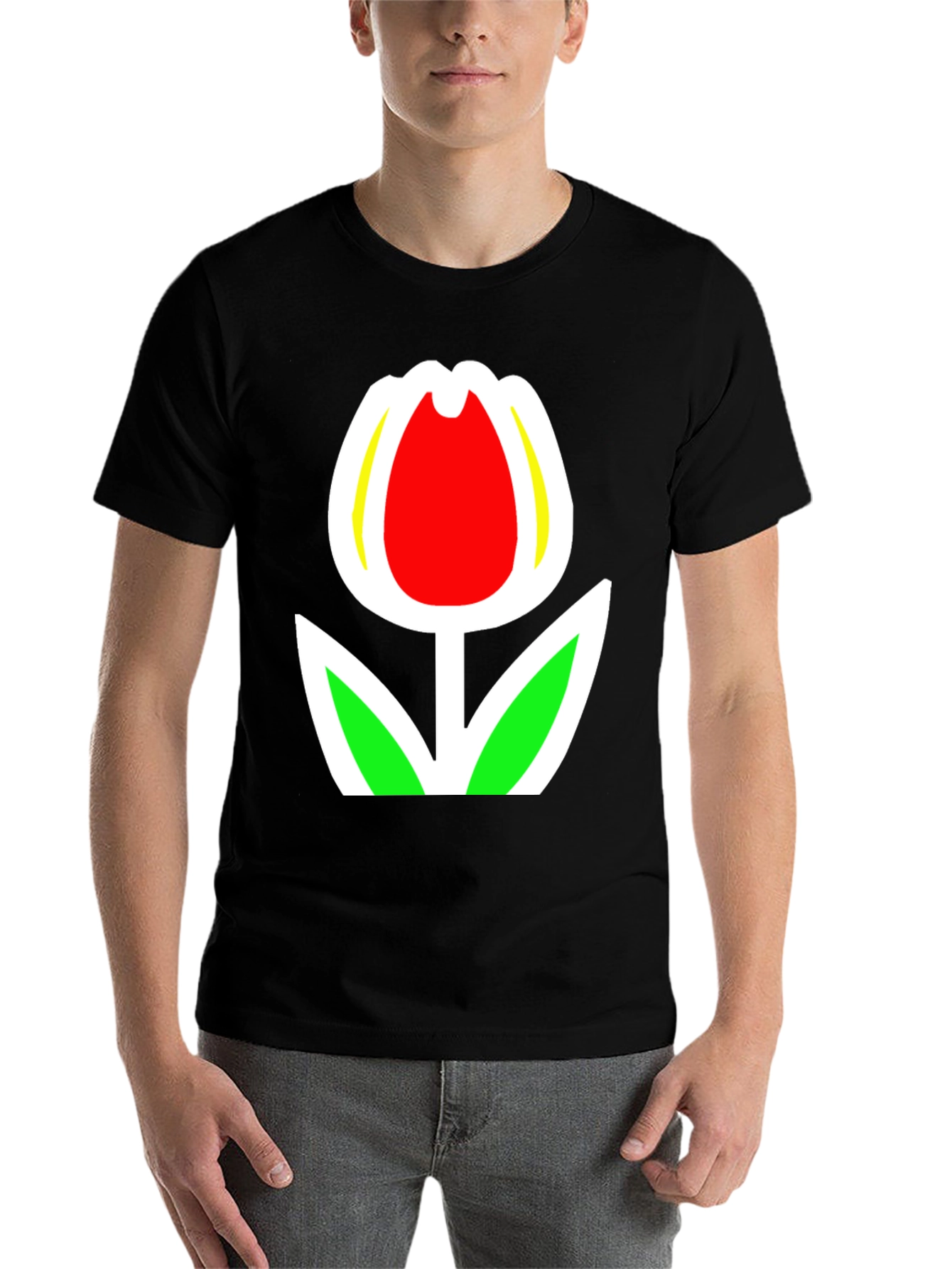 Black Tulip Graphic Tee - Black Cotton Blend Casual Wear view 7