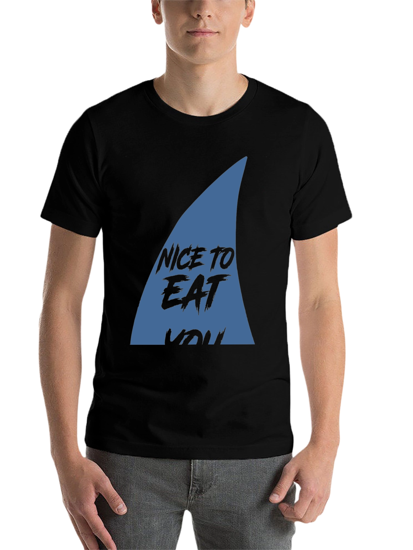 Black Nice to Eat You Shark Fin Graphic Tee view 7