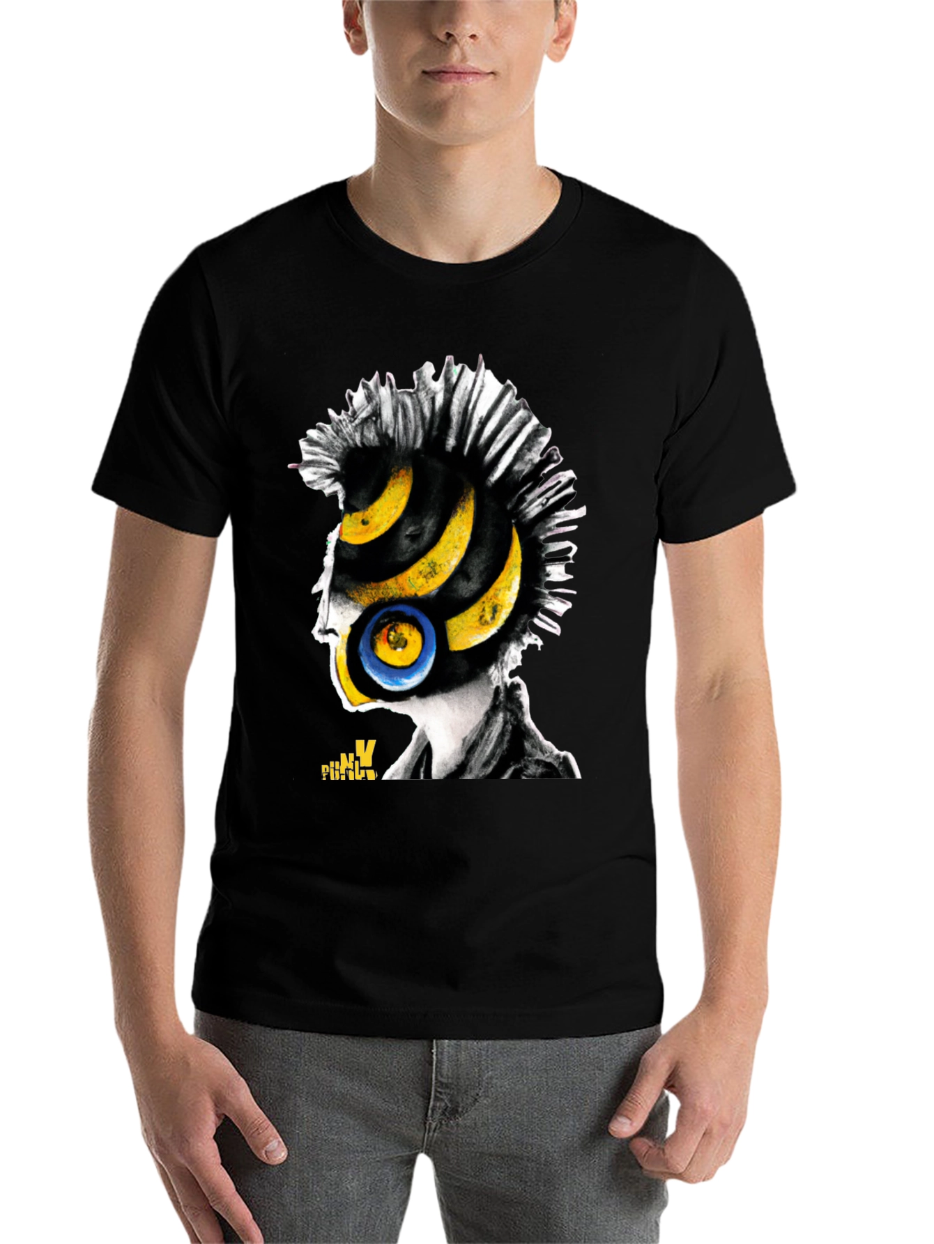 Black Punk Rock Vinyl Head Graphic T-Shirt view 7