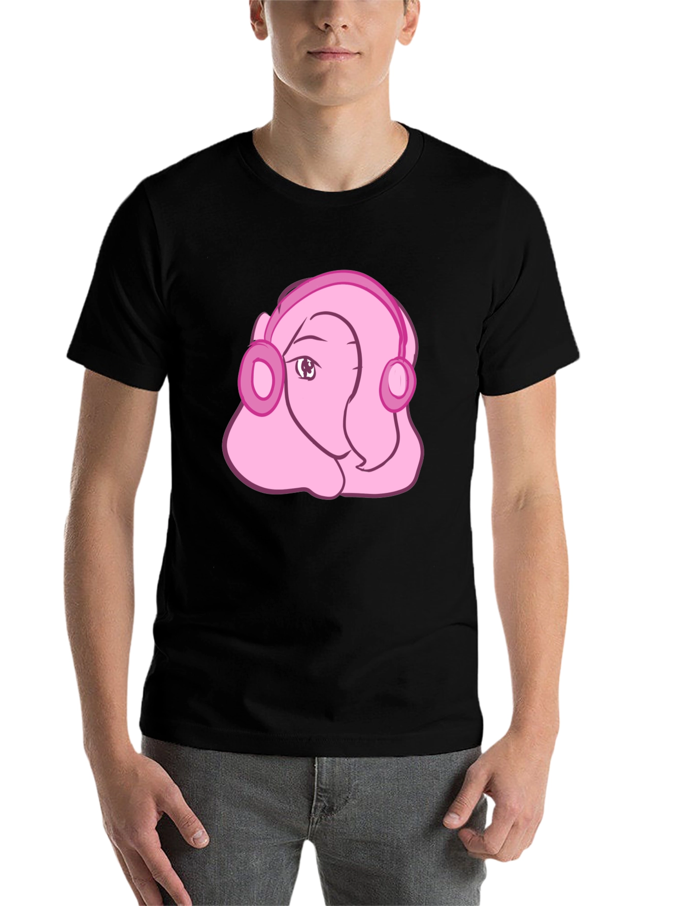 Black Pink Cartoon Headphones Tee view 7