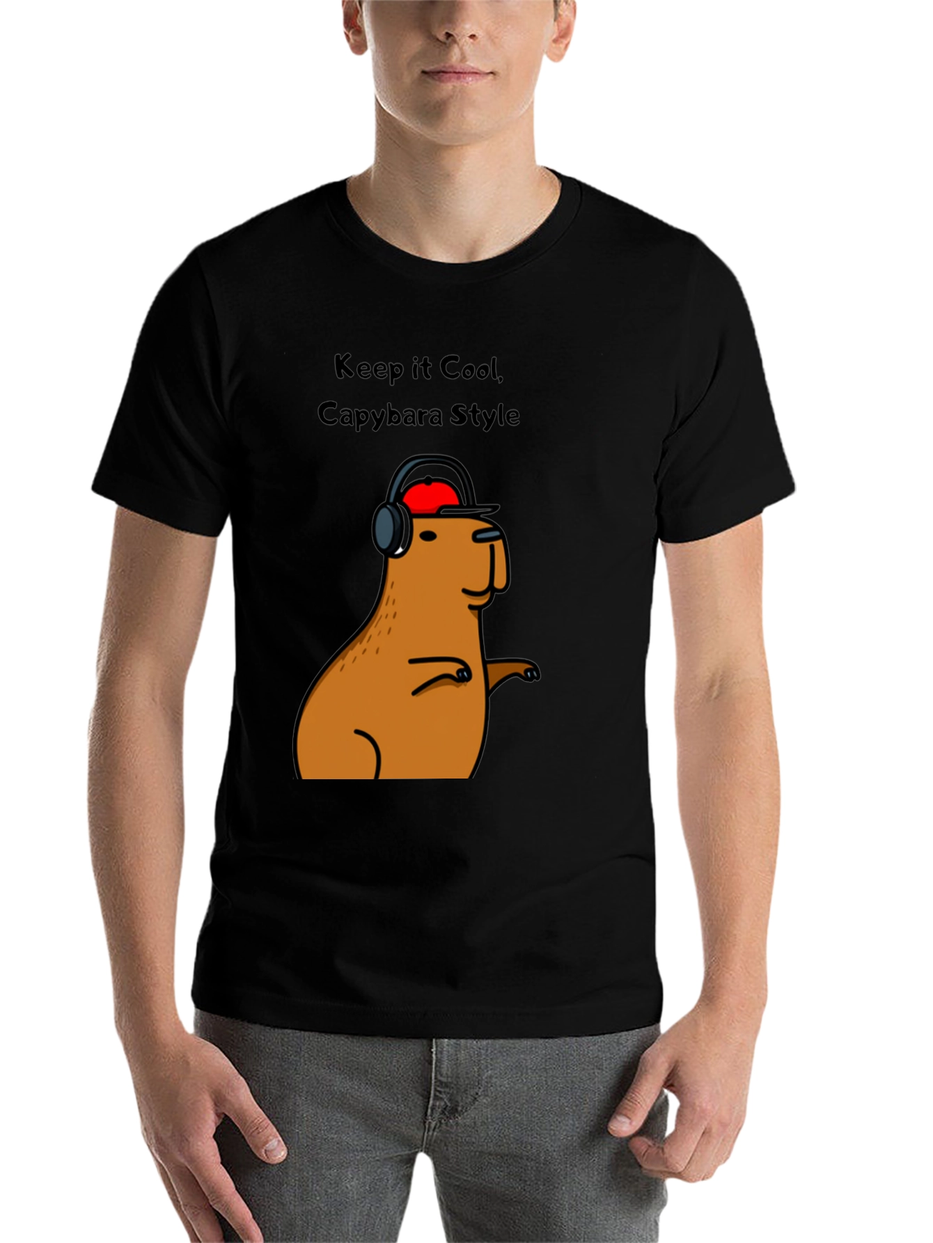 Black Cool Capybara Style Graphic Tee - Black view 7
