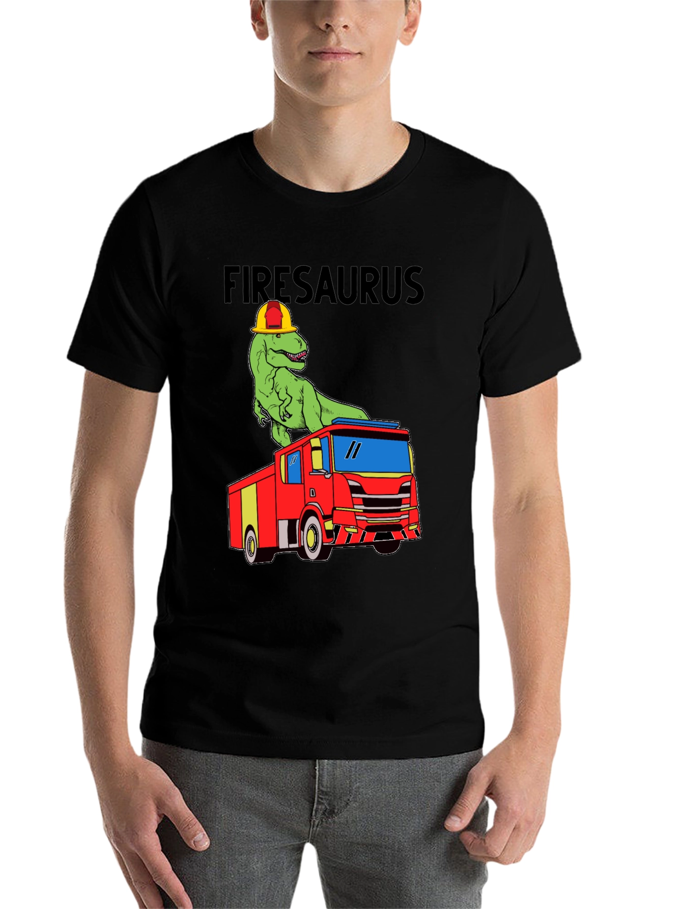 Black Firesaurus T-Shirt - Dinosaur Fire Truck Tee view 7