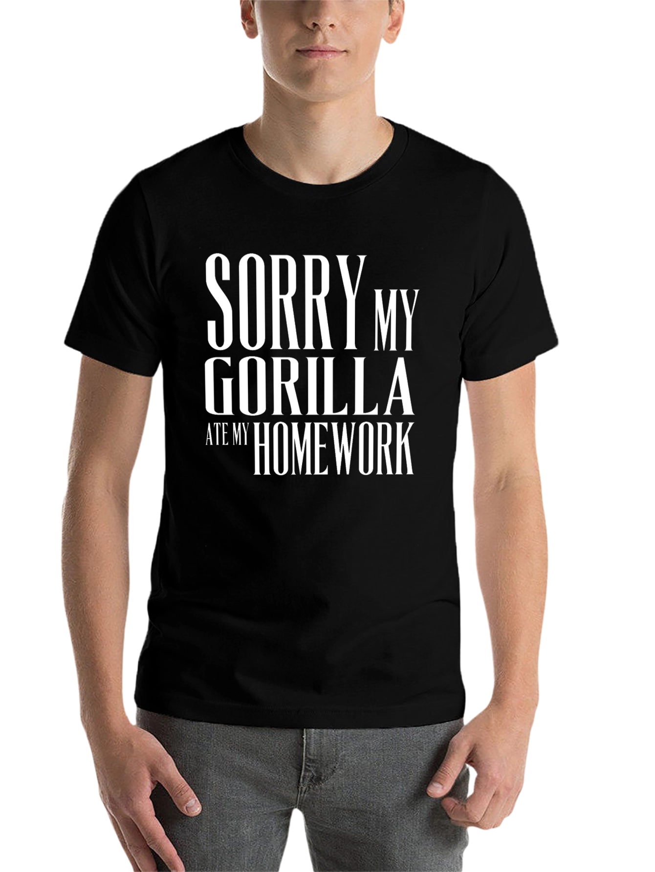 Black Sorry My Gorilla Ate My Homework Graphic T-Shirt view 7
