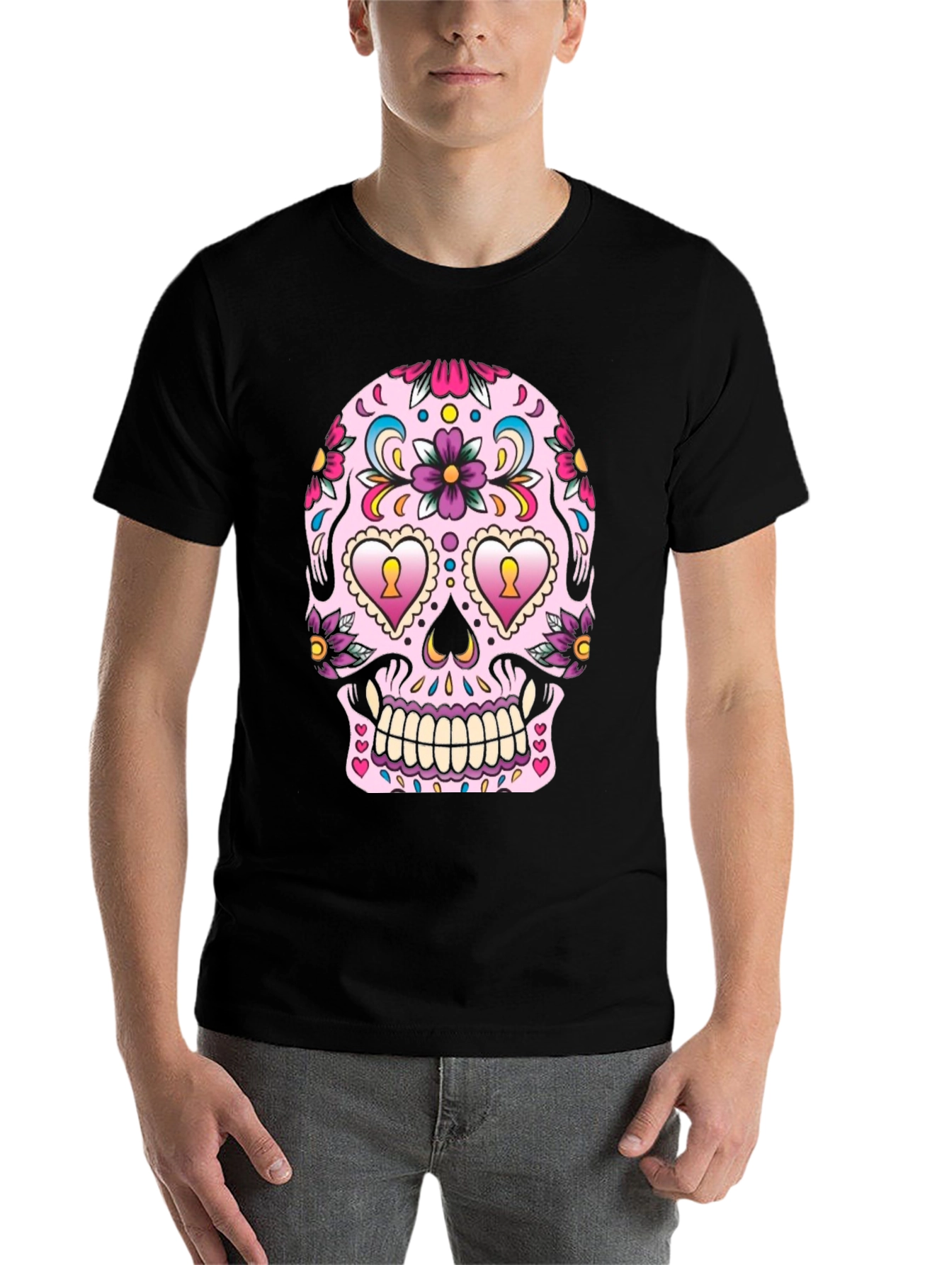 Black Sugar Skull Graphic Tee - Day of the Dead Style view 7