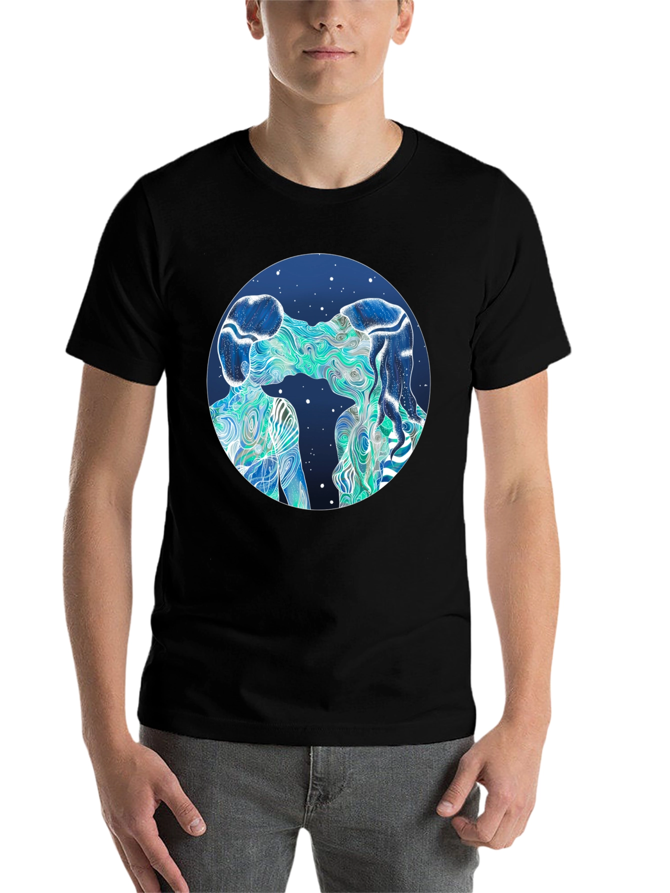 Black Abstract Lovers Graphic T-Shirt view 7