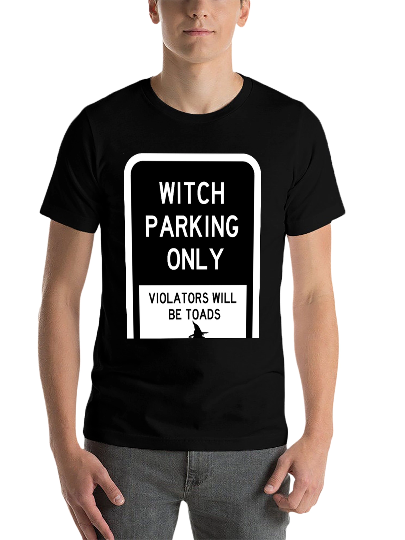 Black Witch Parking Only T-Shirt - Funny Halloween Tee view 7