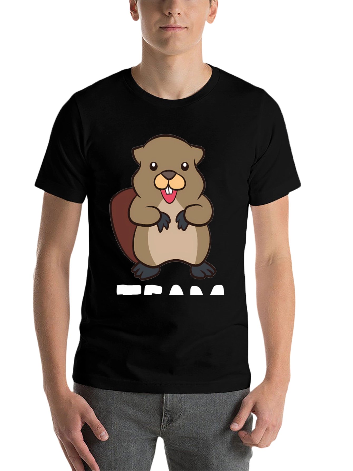 Black Funny Beaver Graphic T-Shirt - Unisex Black Tee view 7