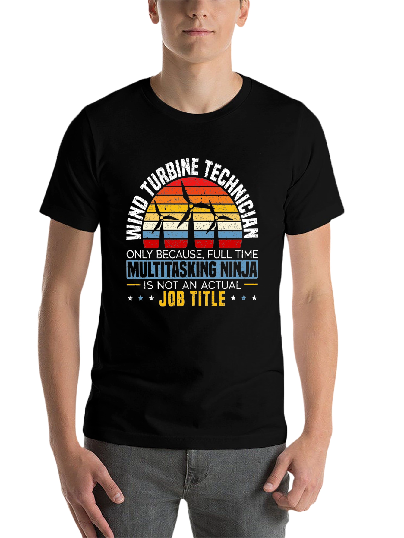 Black Wind Turbine Technician Multitasking Ninja T-Shirt view 7