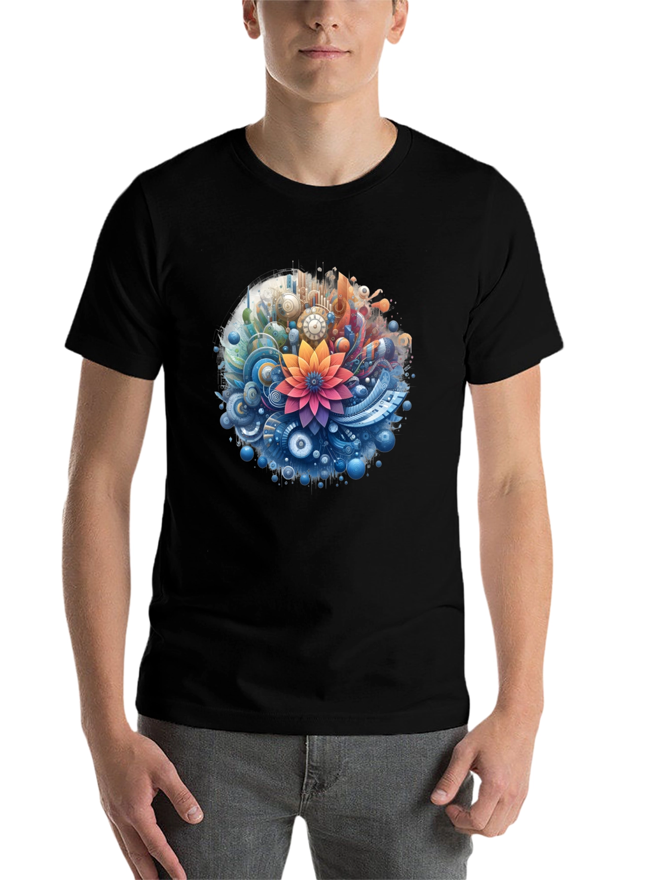 Black Abstract Floral Graphic Black T-Shirt view 7