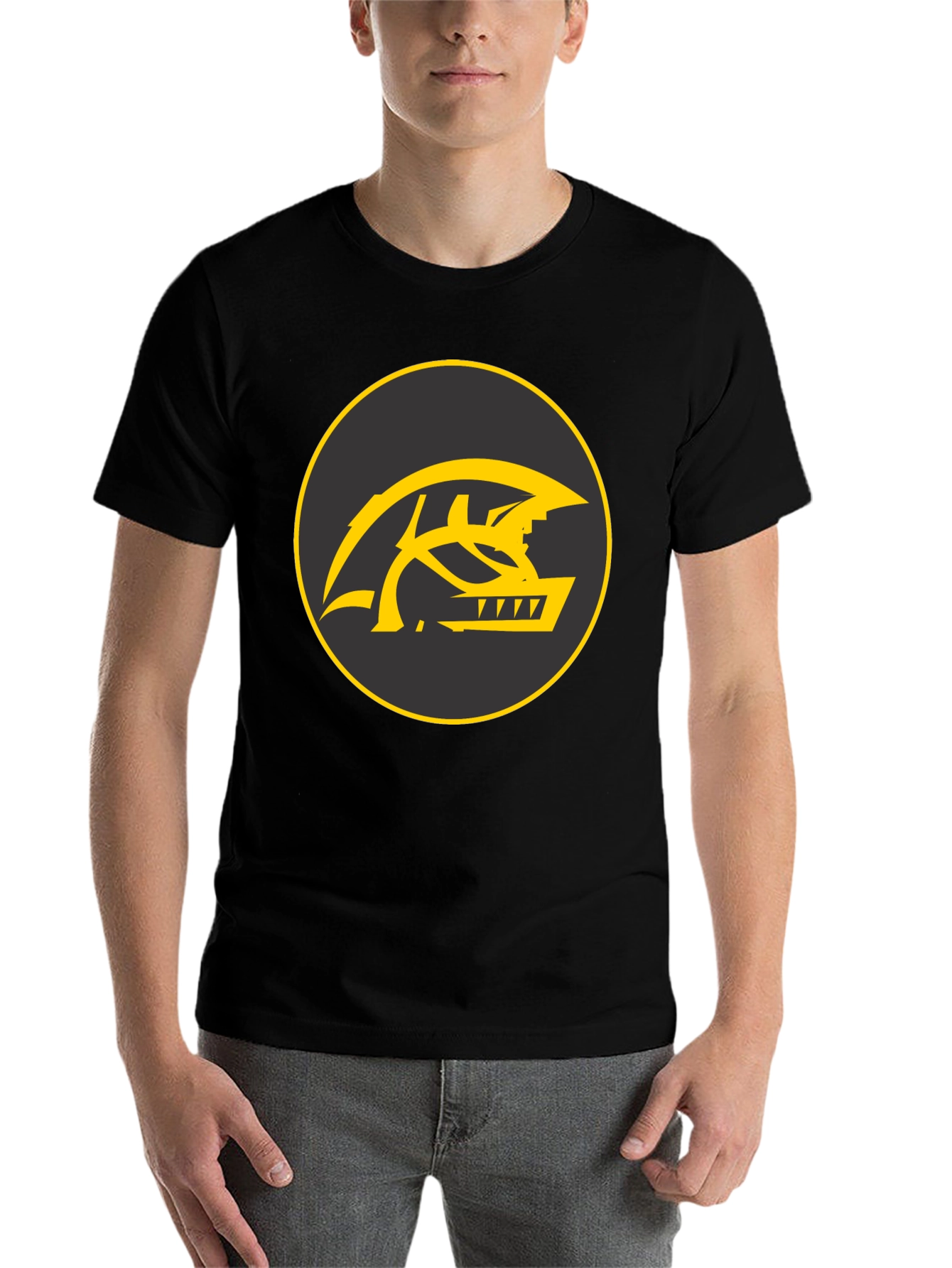 Black Men's Black T-Shirt with Yellow Monster Logo view 7