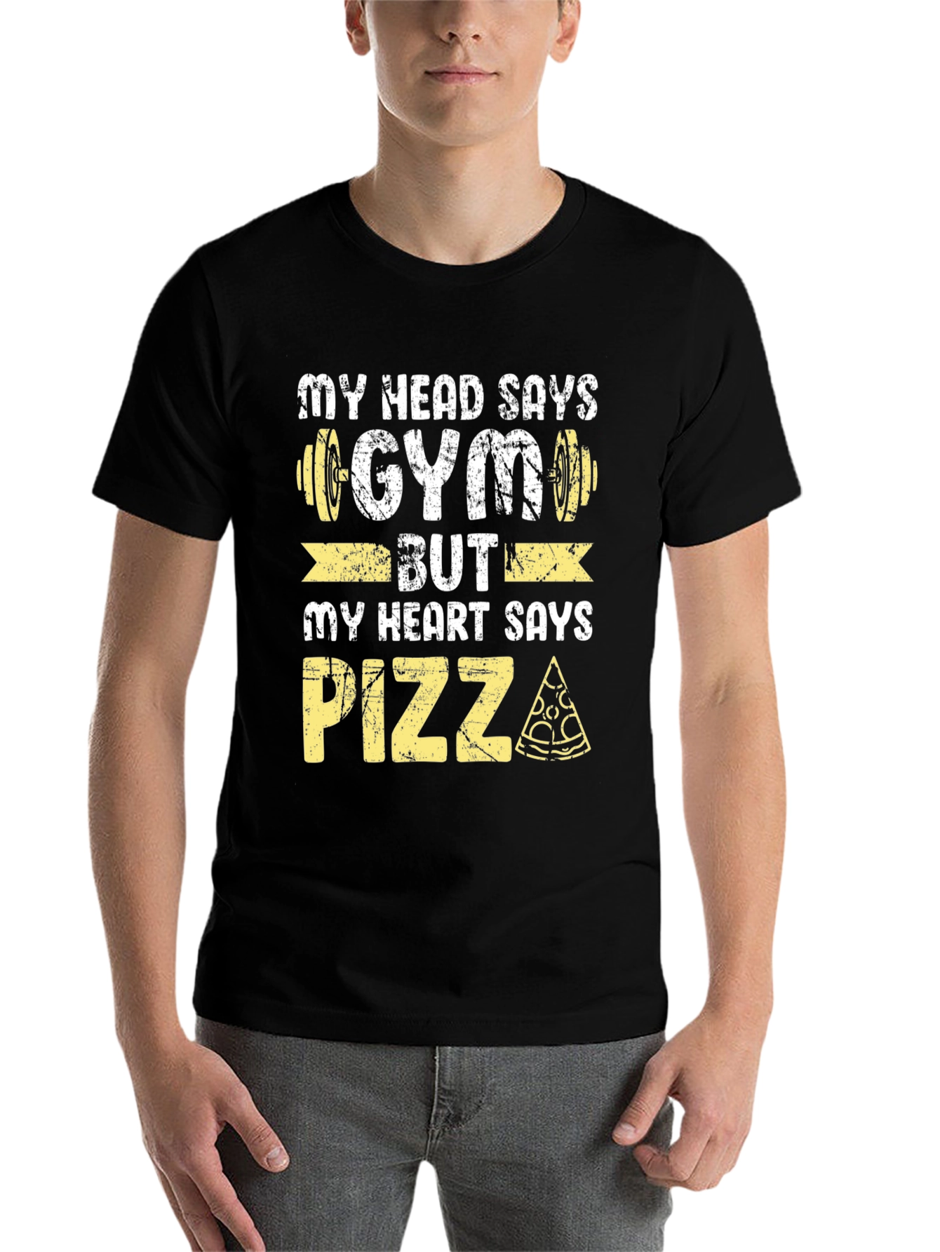 Black Gym vs. Pizza Graphic Tee - Funny Workout Shirt view 7