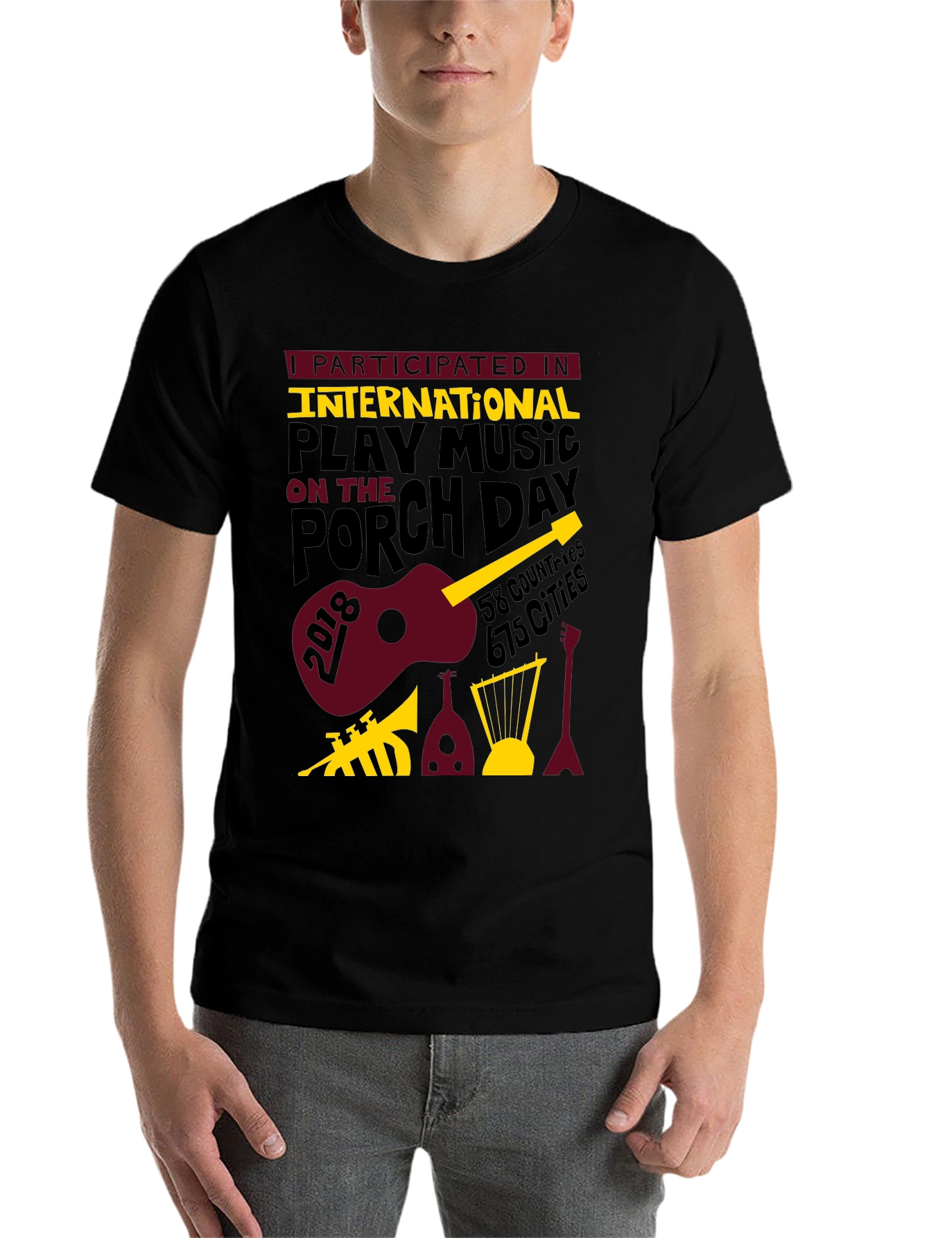 Black International Play Music On The Porch Day T-Shirt view 7