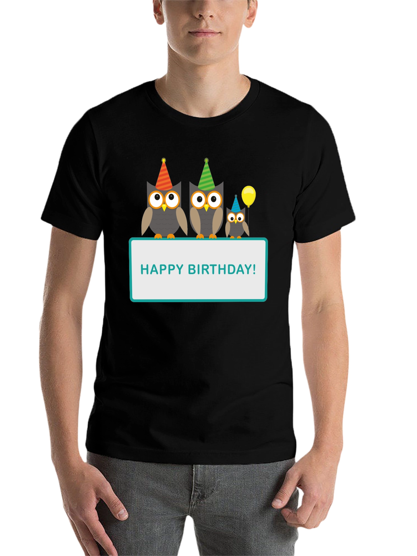 Black Happy Birthday Owl T-Shirt view 7
