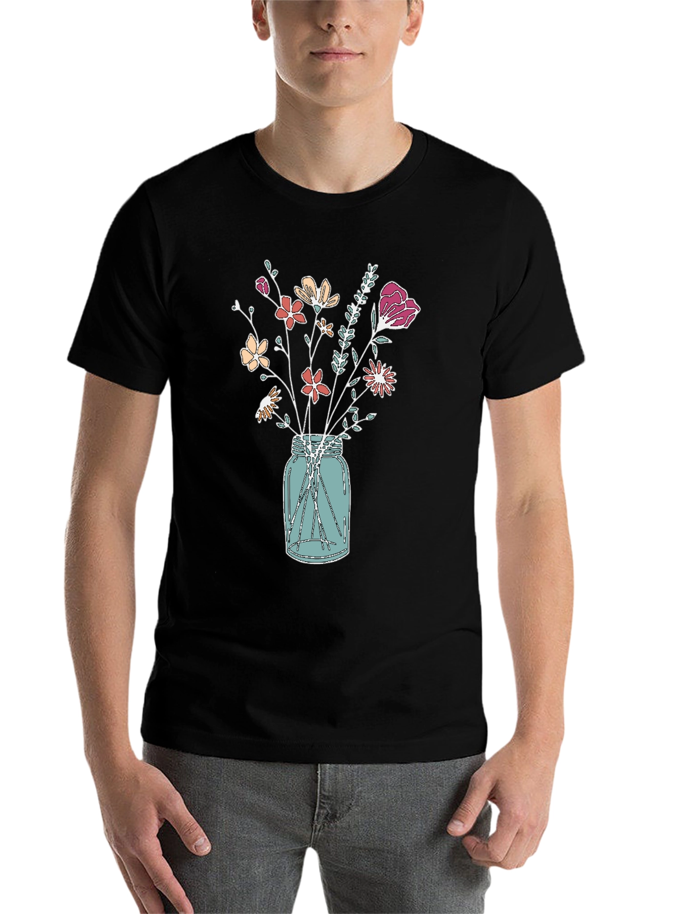 Black Floral Bouquet in Jar Graphic Tee view 7