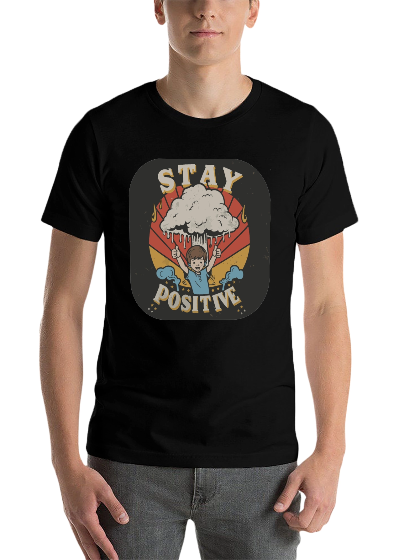 Black Stay Positive Graphic Tee - Unisex Black T-Shirt view 7