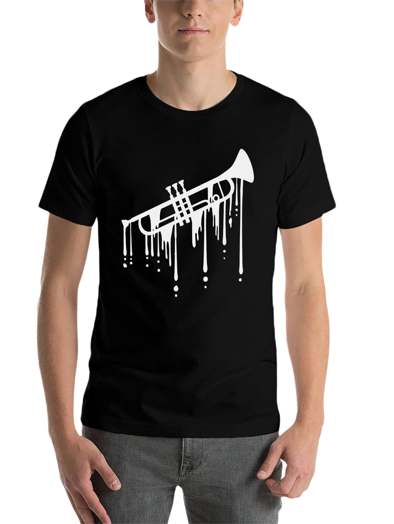 Black Dripping Trumpet Graphic Tee - Black Cotton Casual view 7
