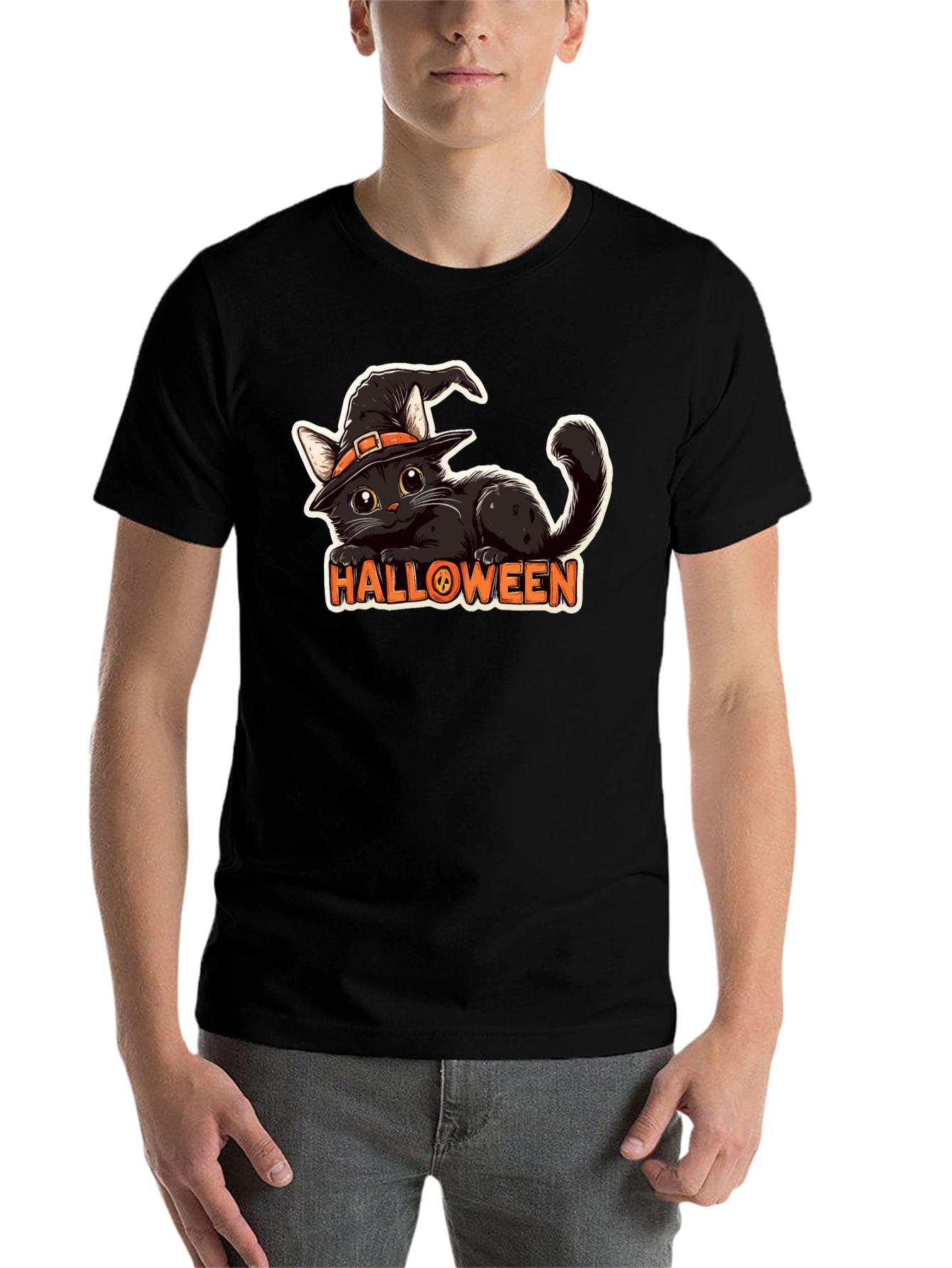 Black Halloween Cat T-Shirt - Spooky & Stylish! view 7