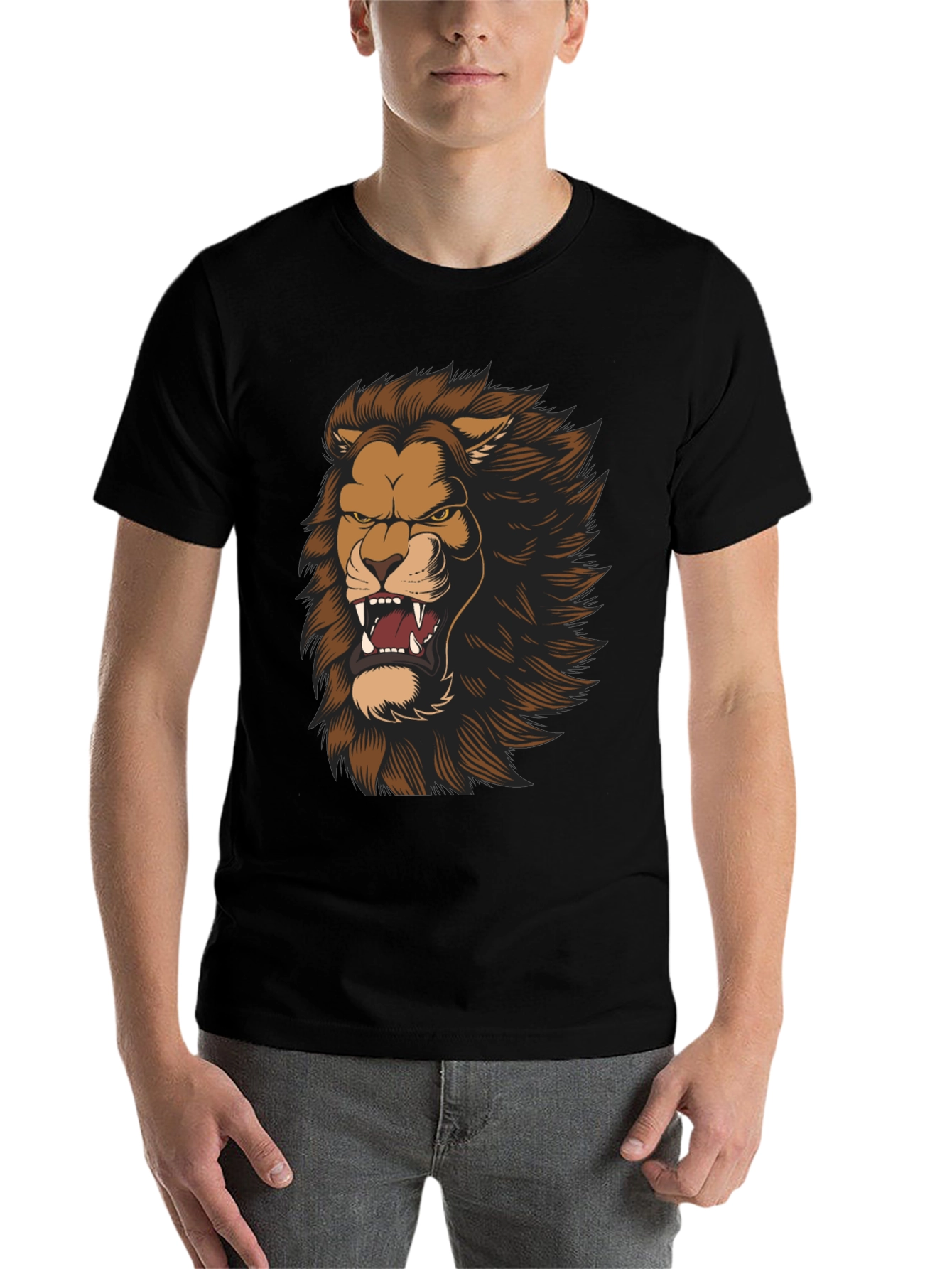 Black Lion Graphic Print Black T-Shirt view 7