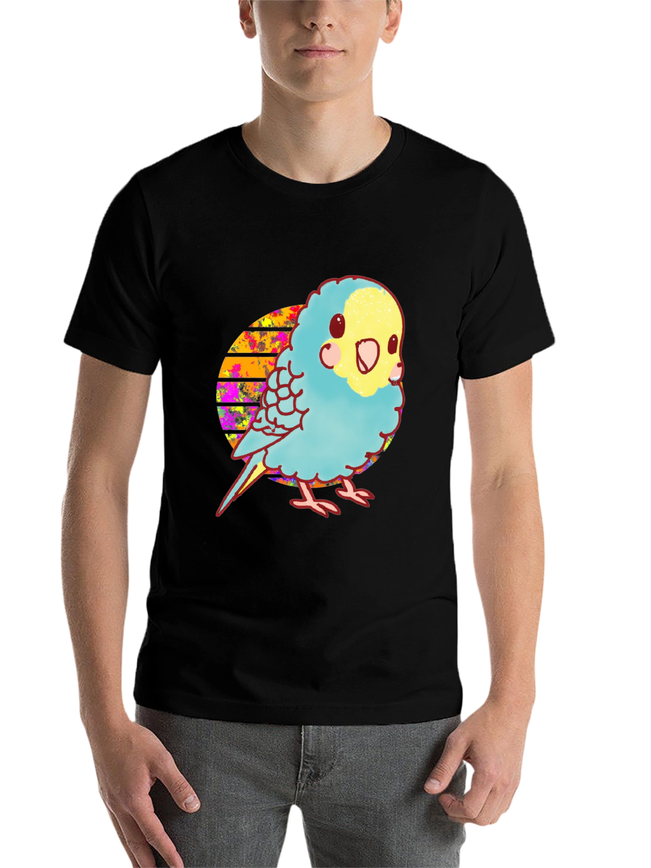 Black Parakeet Graphic Tee - Cute Bird Design view 7