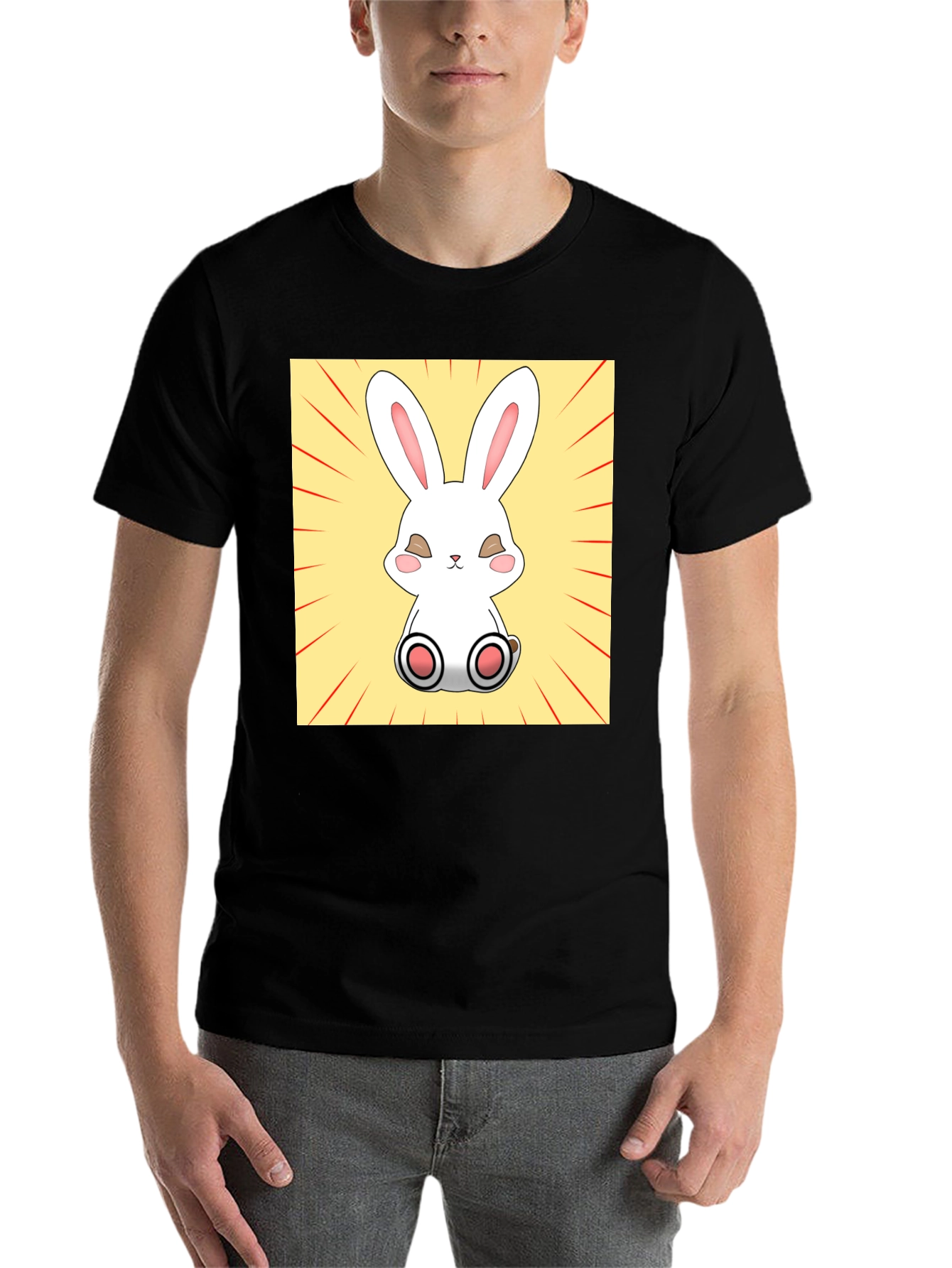 Cute Bunny Graphic Tee - Black Cotton T-Shirt - 7