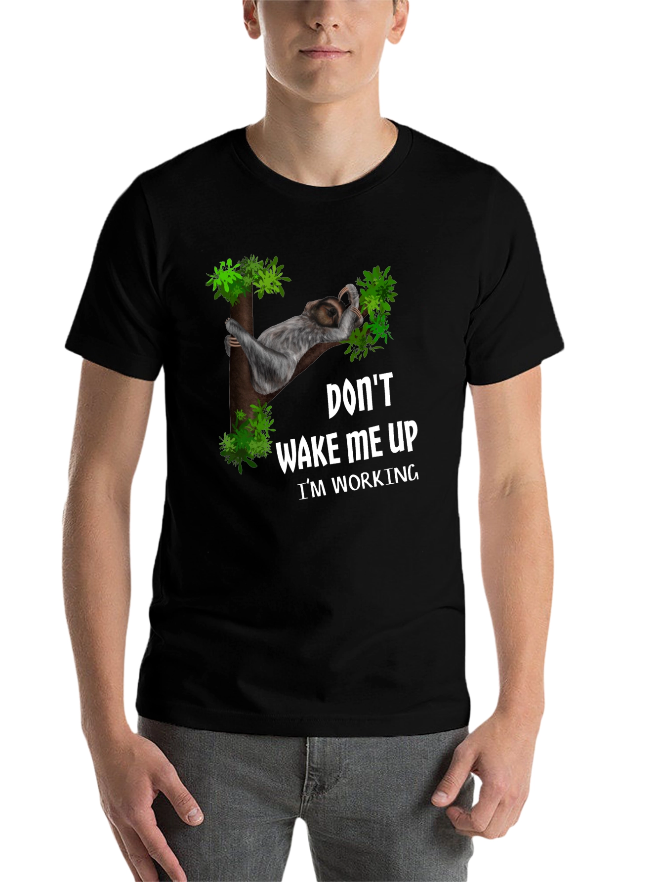 Black Funny Sloth Working T-Shirt: Don't Wake Me Up view 7