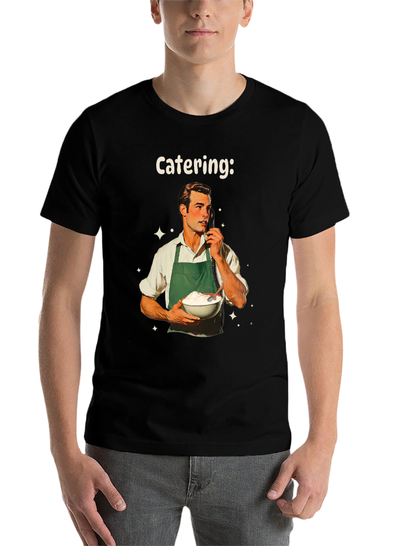 Black Retro Catering T-Shirt - Vintage Food Service Style view 7