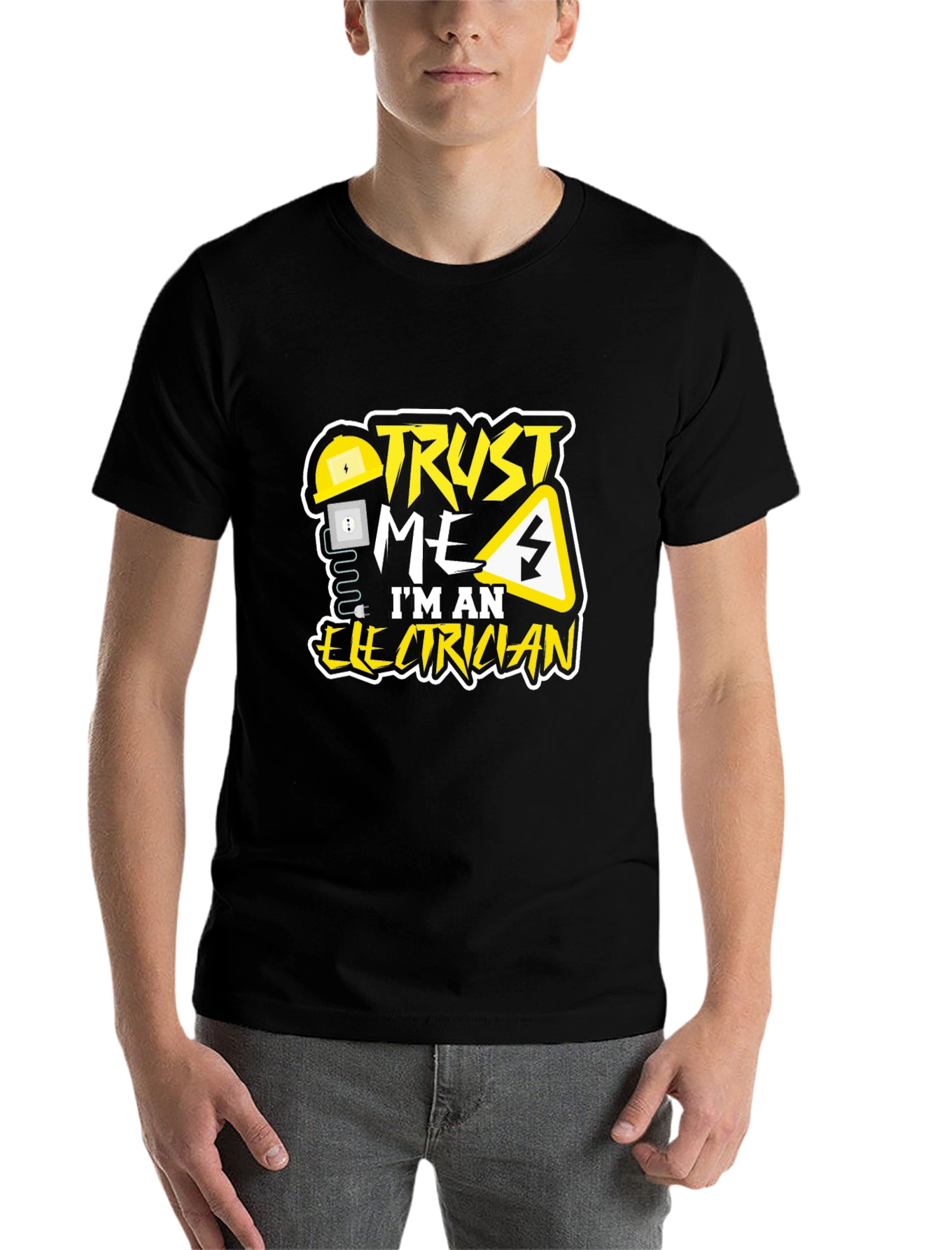 Black Trust Me I'm An Electrician T-Shirt view 7