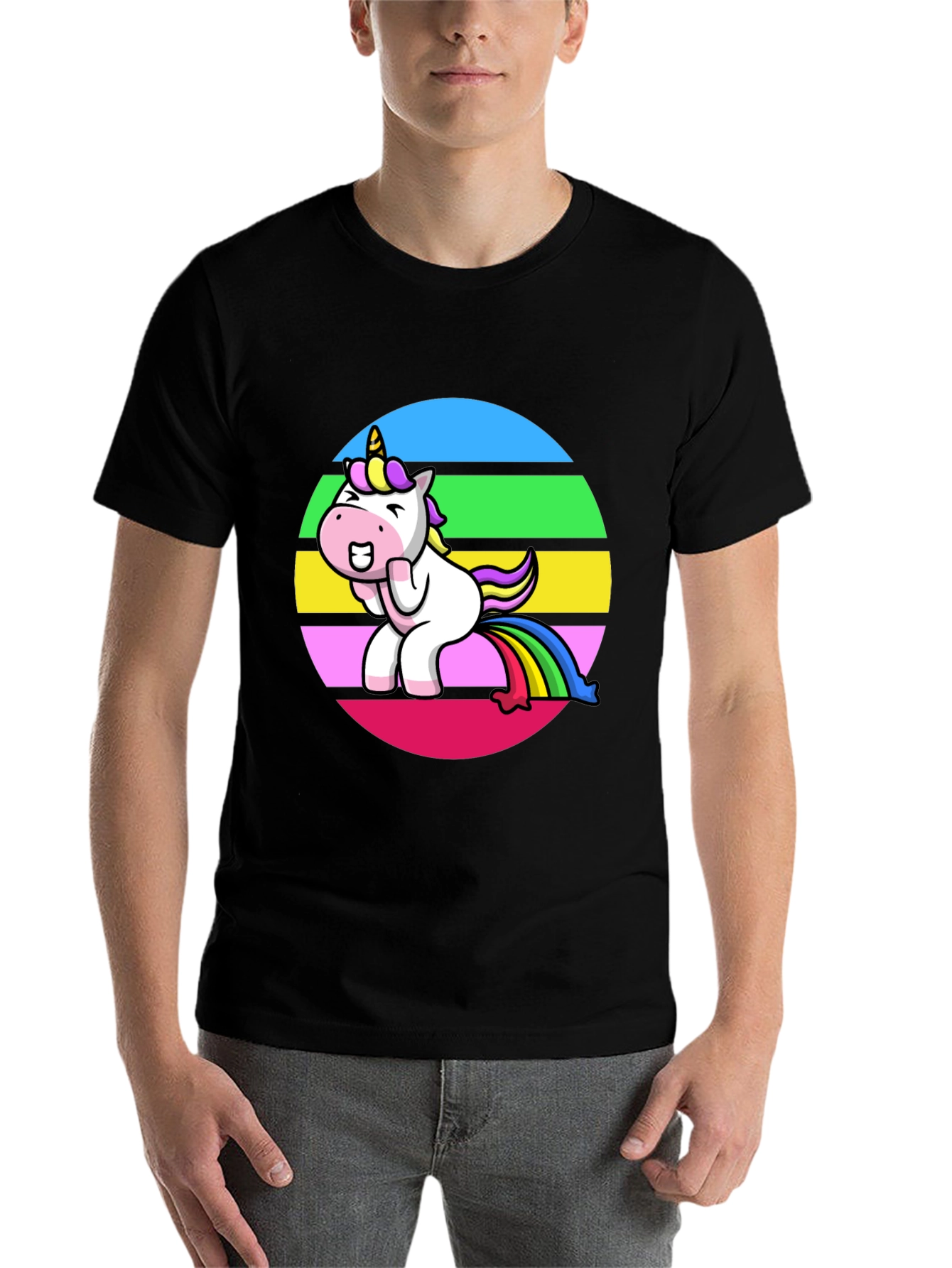 Black Unicorn Rainbow Humor Graphic Tee view 7